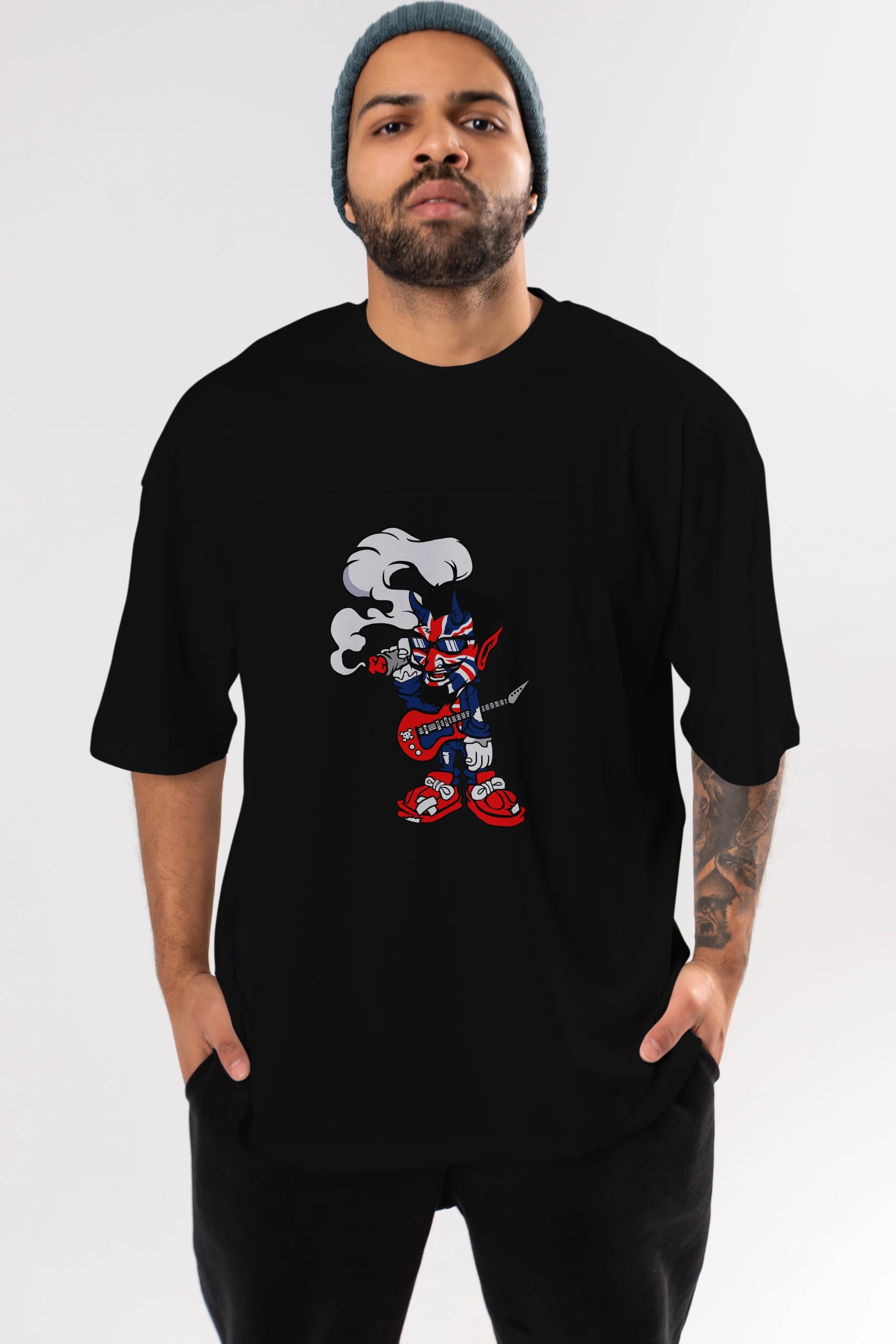 Uk Devil Rockstar Ön Baskılı Oversize t-shirt Erkek Kadın Unisex %100 Pamuk tişort
