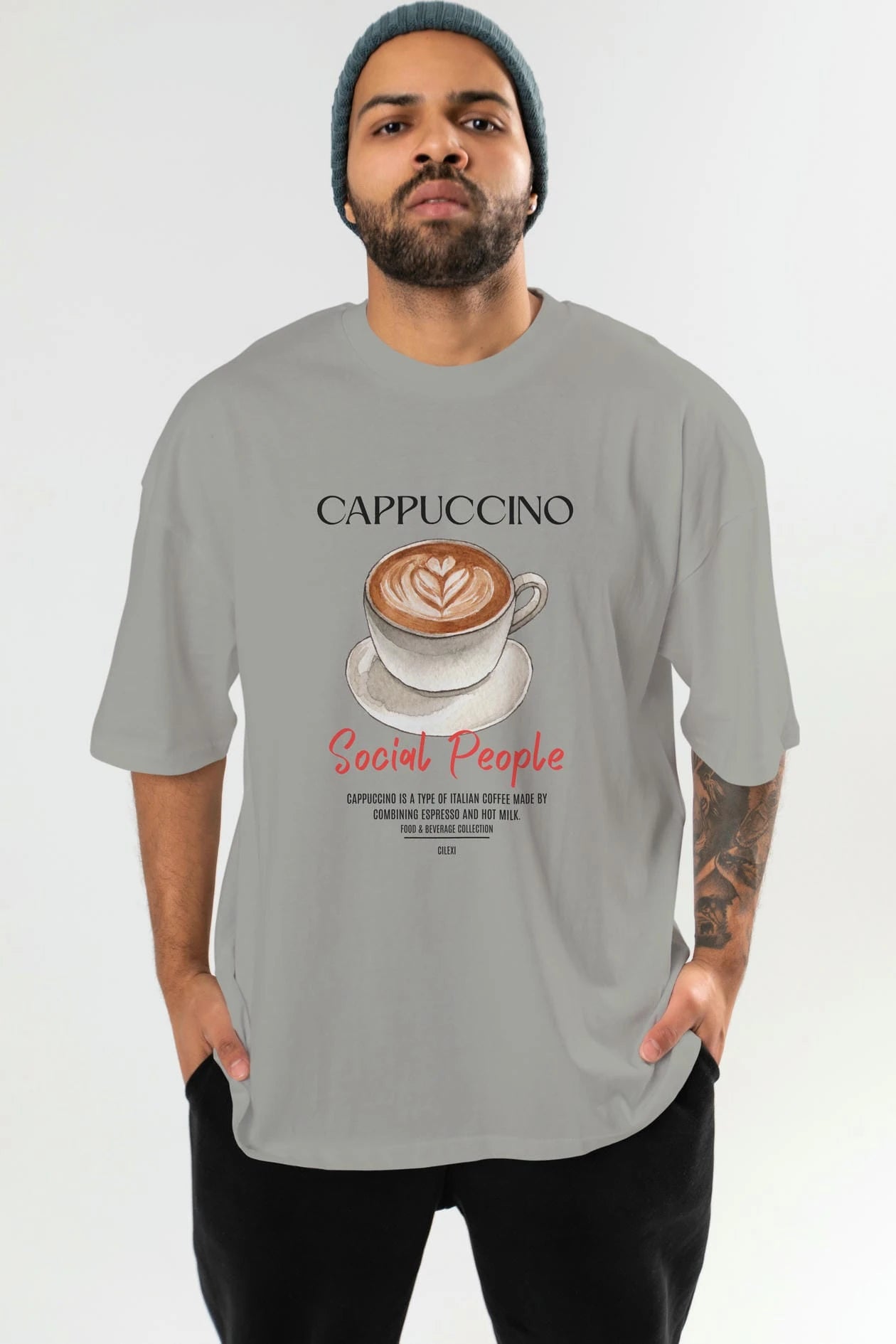 Cappuccino Kokteyl Serisi ön Baskılı Oversize t-shirt Erkek Kadın %100 Pamuk Bisiklet Yaka tişort