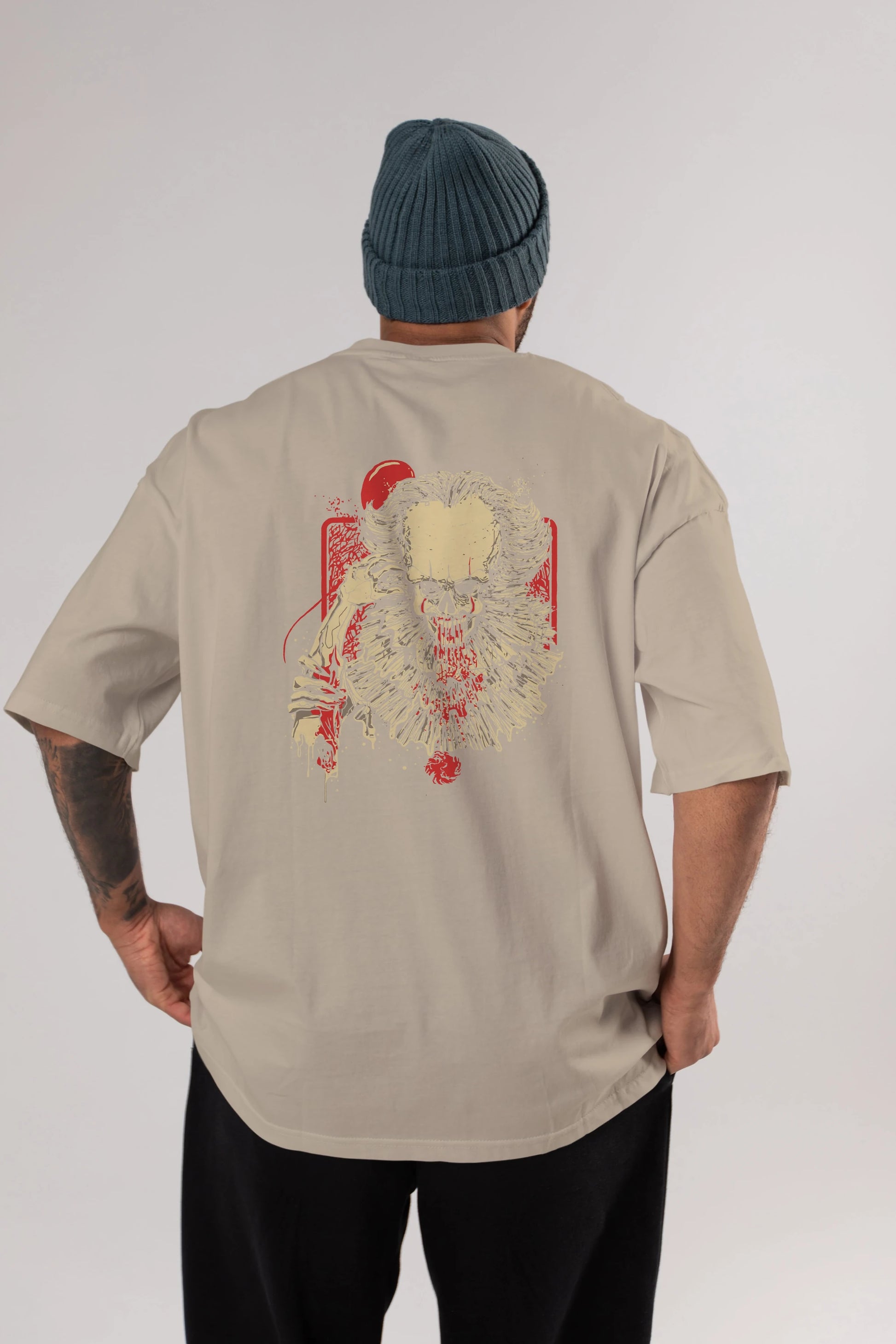 it (2) Arka Baskılı Oversize t-shirt Erkek Kadın Unisex %100 Pamuk Bisiklet Yaka tişort