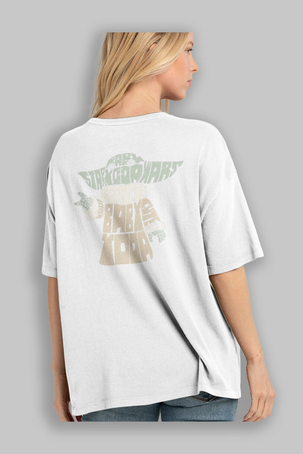 Baby Yoda Arka Baskılı Oversize t-shirt %100 pamuk Erkek Kadın Unisex