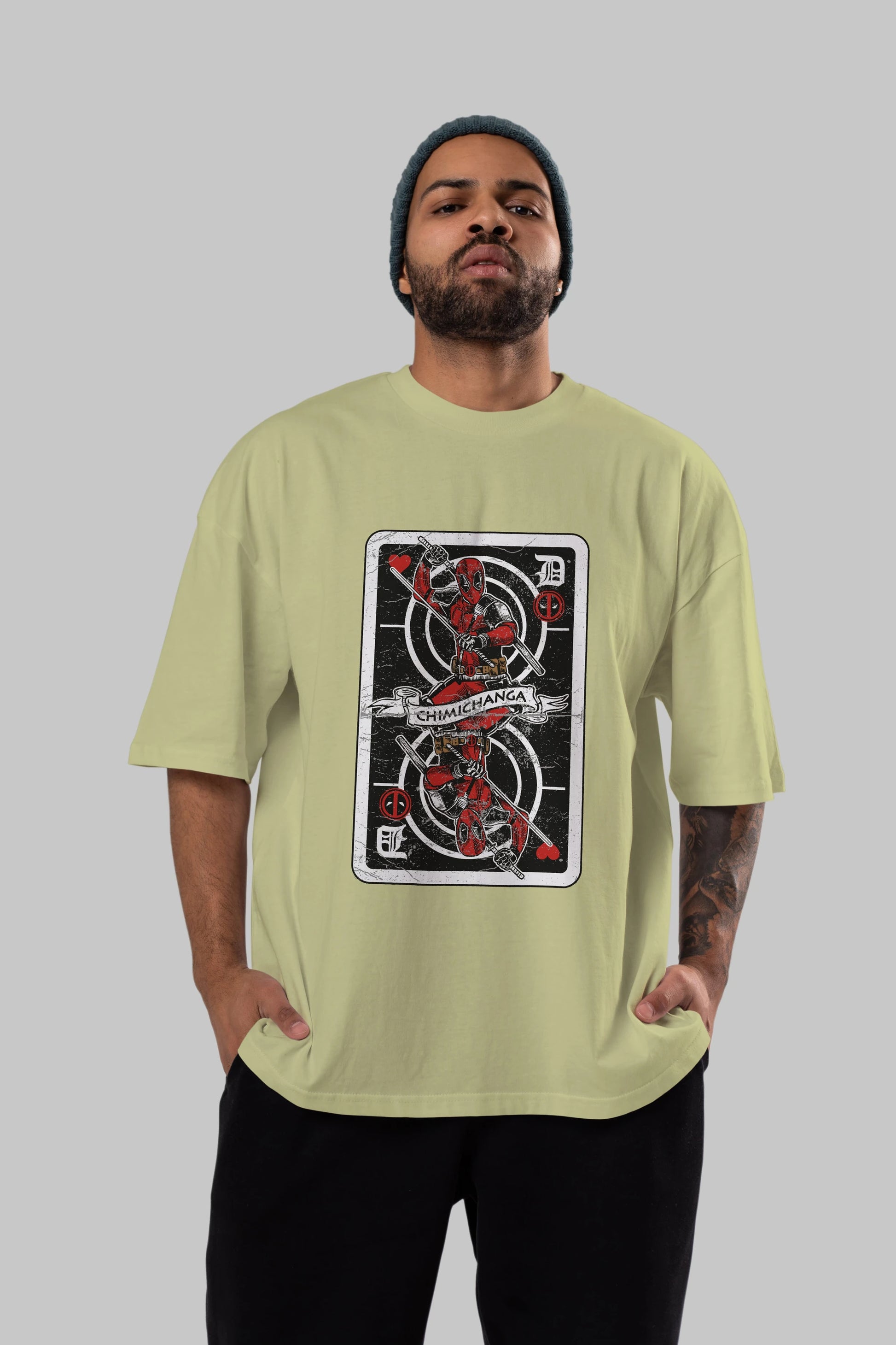 Deadpool Card Ön Baskılı Oversize t-shirt Erkek Kadın Unisex %100 Pamuk tişort