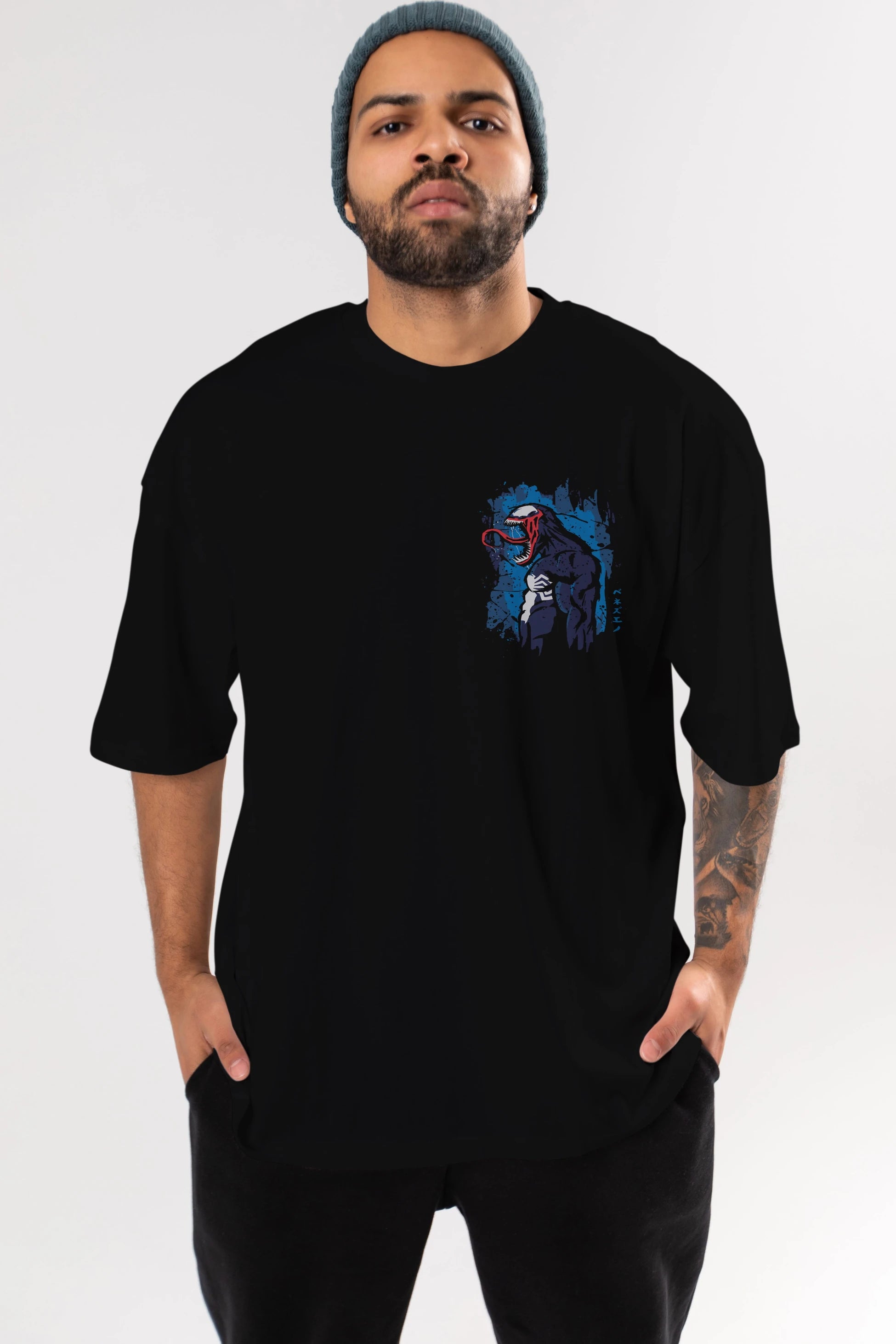 Venom (24) Ön Sol Baskılı Oversize t-shirt Erkek Kadın Unisex %100 Pamuk Bisiklet Yaka tişort