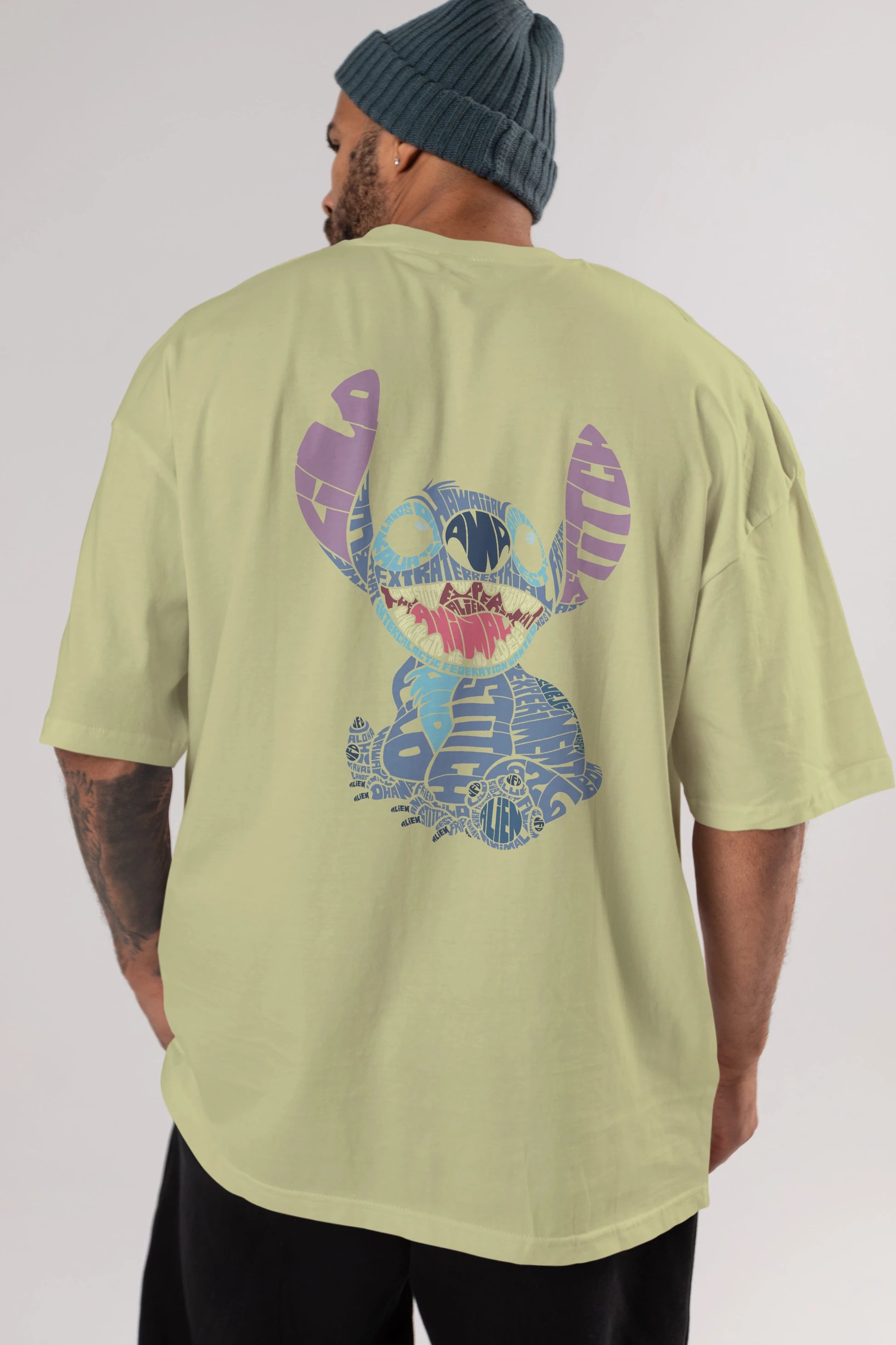 Stitch Arka Baskılı Oversize t-shirt %100 pamuk Erkek Kadın Unisex
