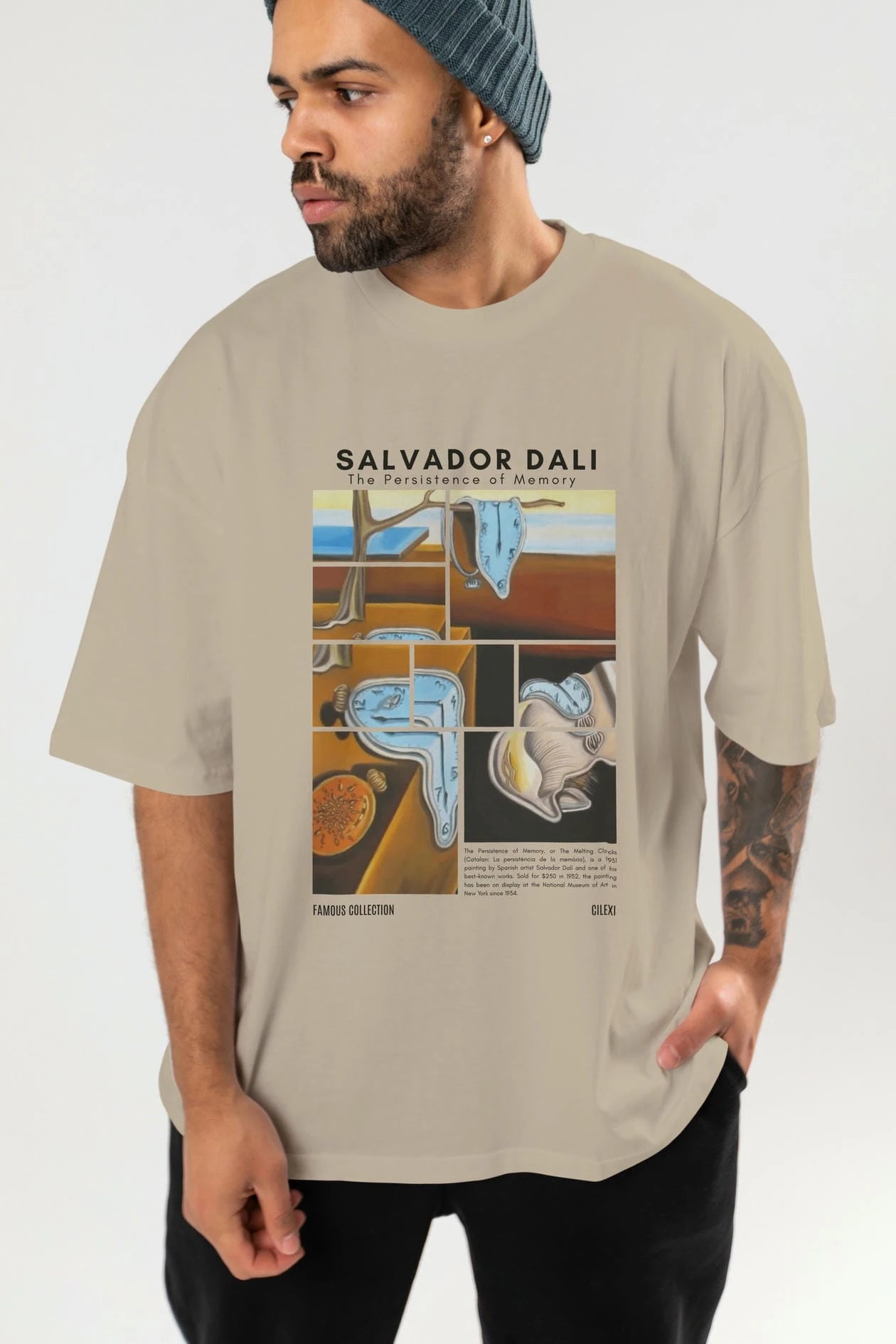 Salvador Dali ön Baskılı Oversize t-shirt Erkek Kadın Bisiklet Yaka Pamuk tişort