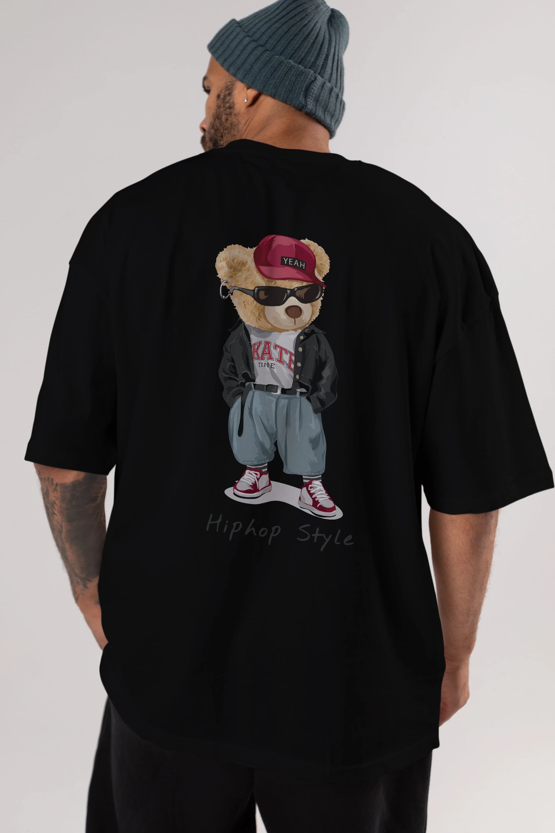 Teddy Bear Hiphop Style Arka Baskılı Oversize t-shirt Erkek Kadın Unisex %100 Pamuk