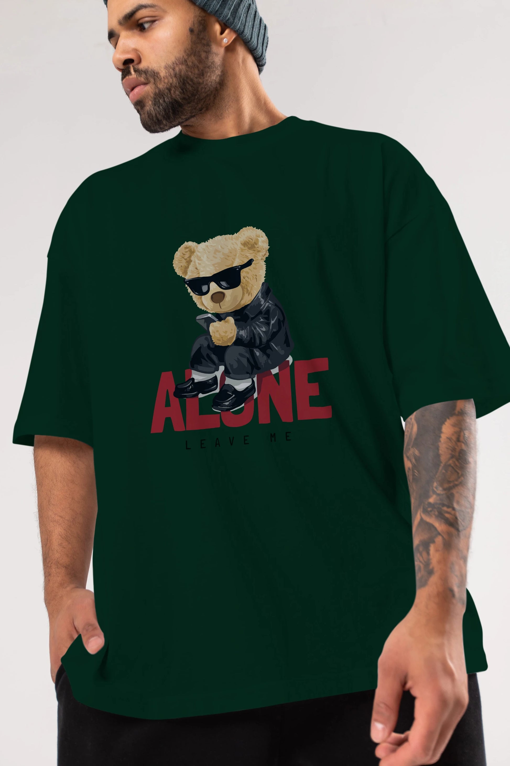 Teddy Bear Alone Ön Baskılı Oversize t-shirt Erkek Kadın Unisex %100 Pamuk
