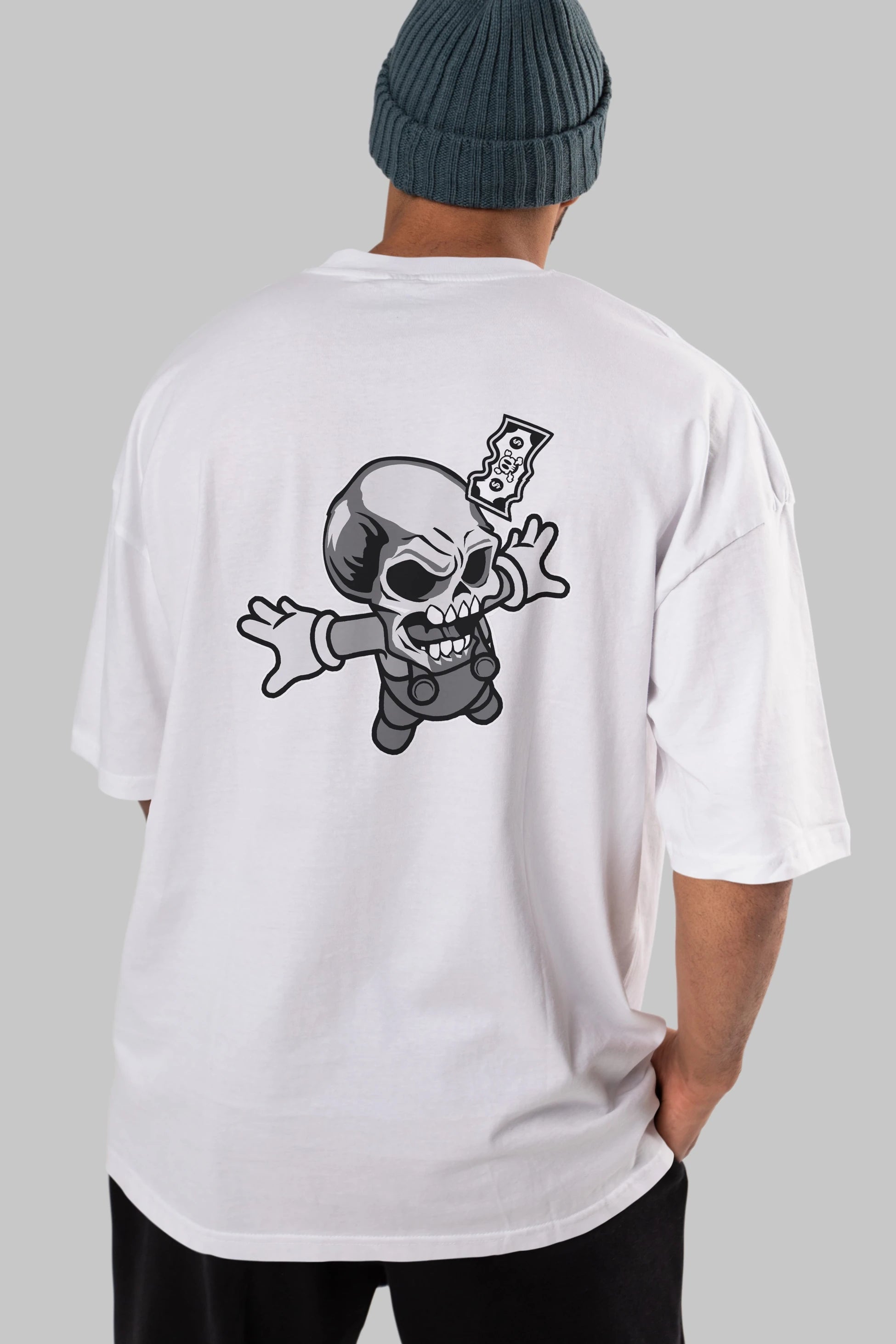Skull Drowning Arka Baskılı Oversize t-shirt Erkek Kadın Unisex %100 Pamuk tişort