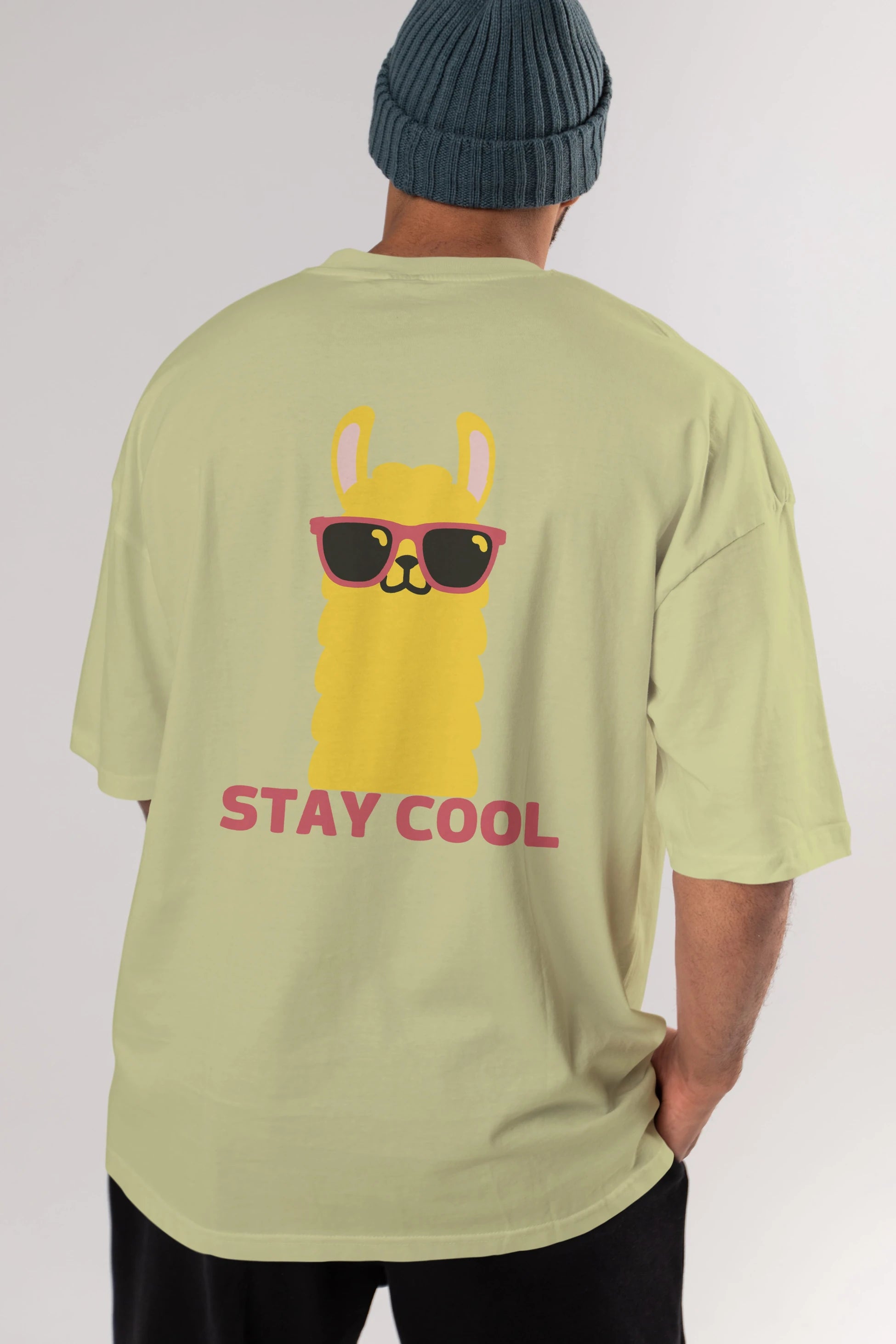 Stay Cool Yazılı Lama Arka Baskılı Oversize t-shirt Erkek Kadın Unisex