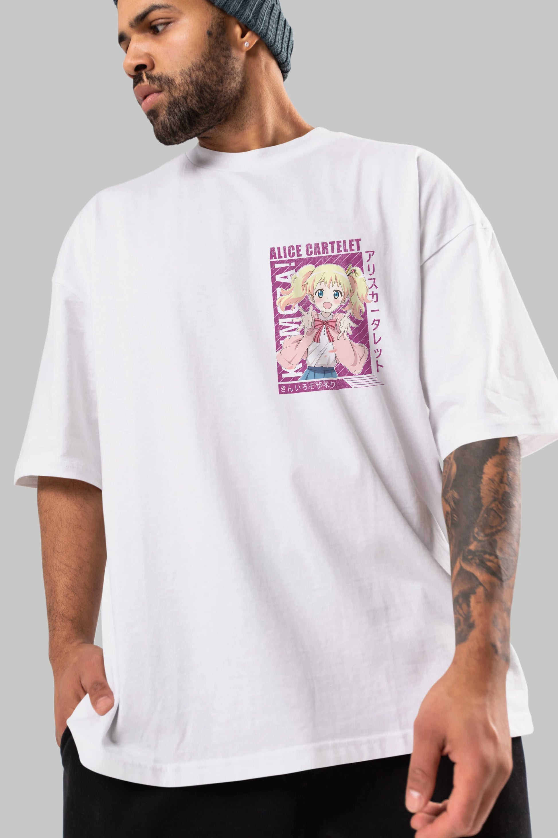 Alice Cartelet 12 Ön Sol Baskılı Oversize t-shirt Erkek Kadın Unisex %100 Pamuk Bisiklet Yaka tişort
