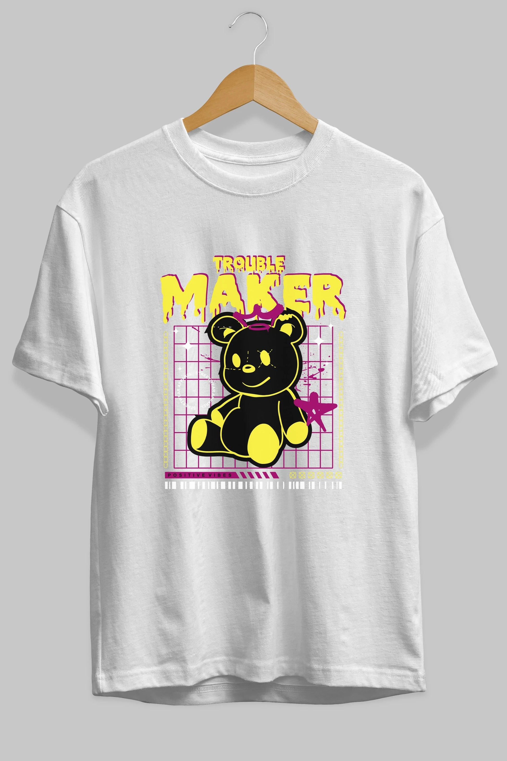 Teddy Bear Trouble Maker Ön Baskılı Oversize t-shirt Erkek Kadın Unisex