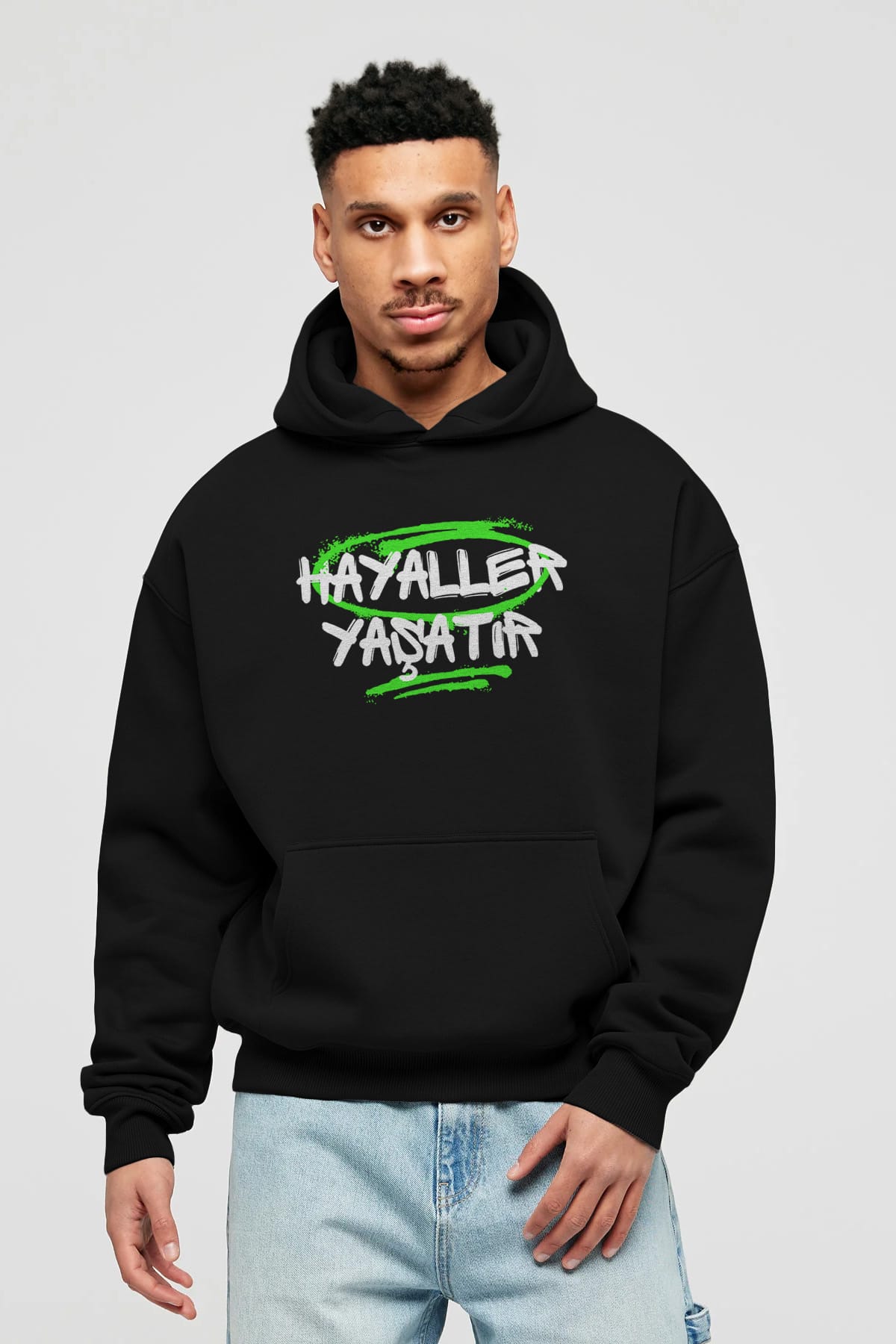 Hayaller Yaşatır Ön Baskılı Oversize Hoodie Kapüşonlu Sweatshirt Erkek Kadın Unisex