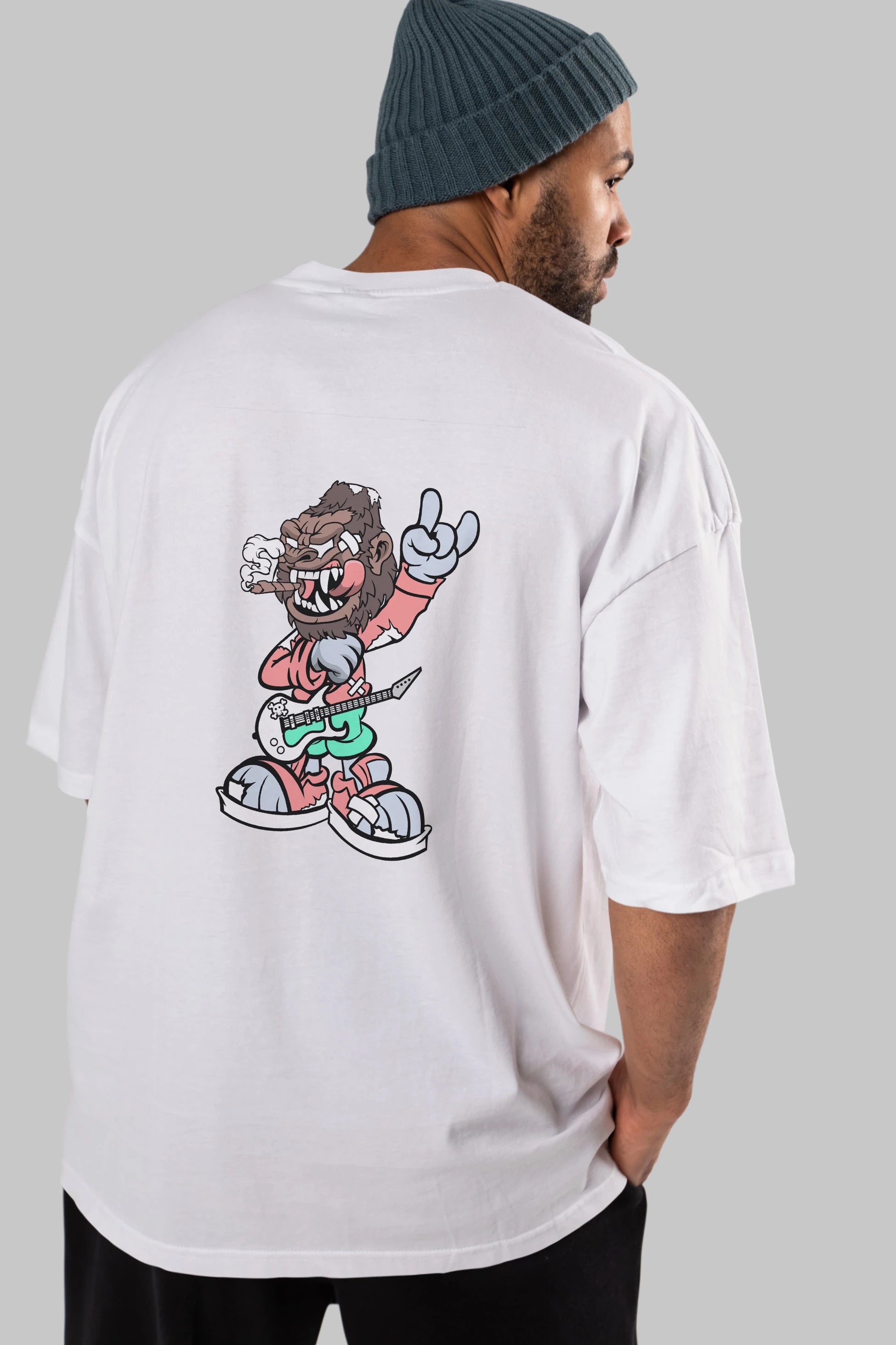 Gorilla Rockstar Arka Baskılı Oversize t-shirt Erkek Kadın Unisex %100 Pamuk tişort