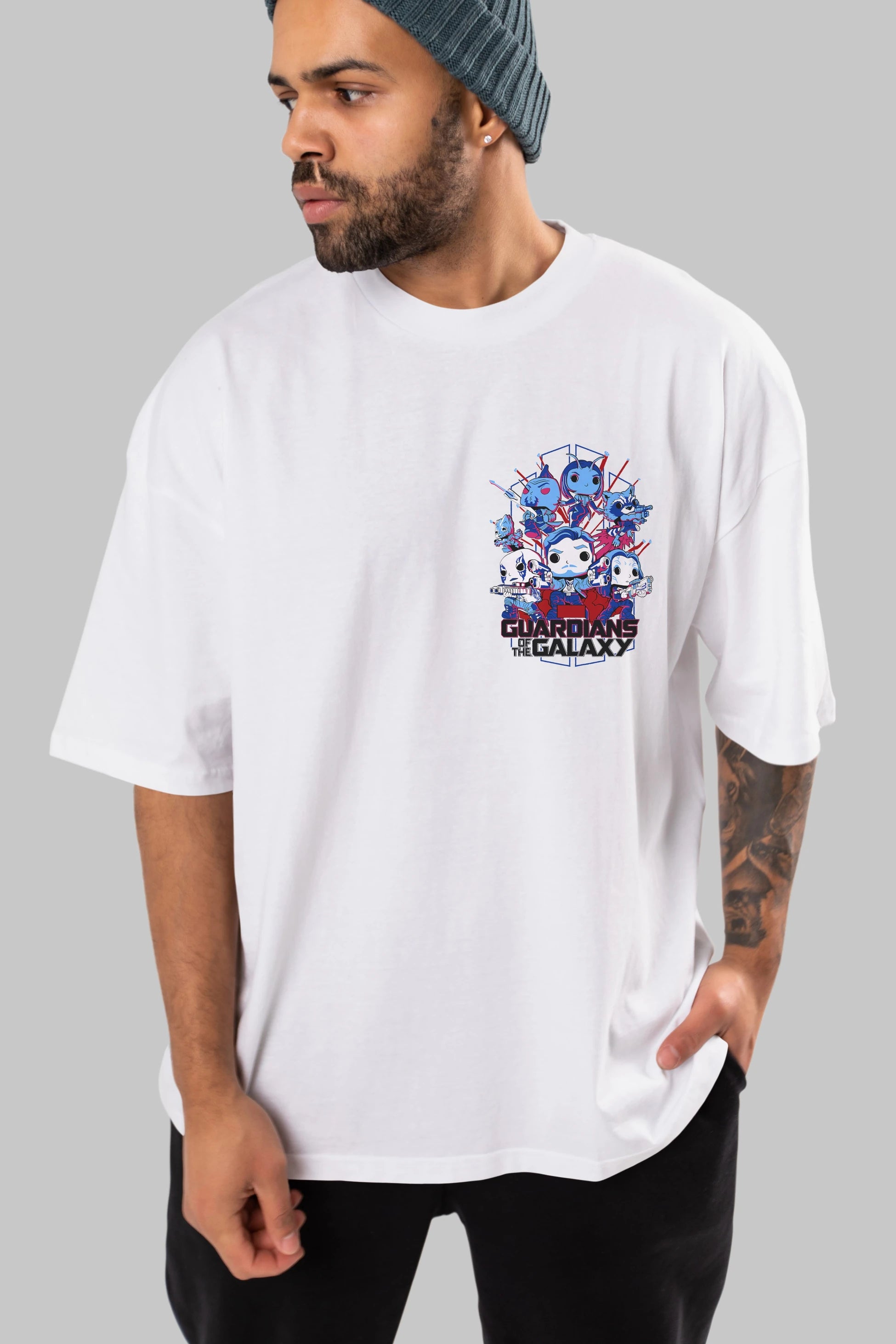 Guardians of the Galaxy Ön Sol Baskılı Oversize t-shirt Erkek Kadın Unisex %100 Pamuk Bisiklet Yaka tişort