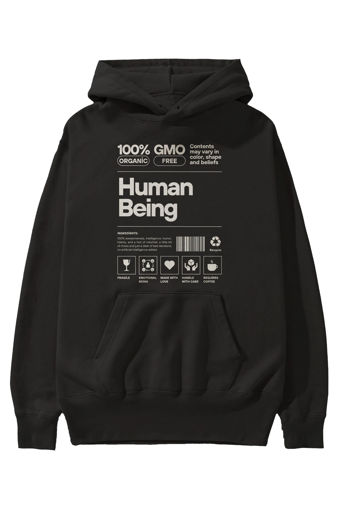 Human Being Ön Baskılı Oversize Hoodie Kapüşonlu Sweatshirt Erkek Kadın Unisex