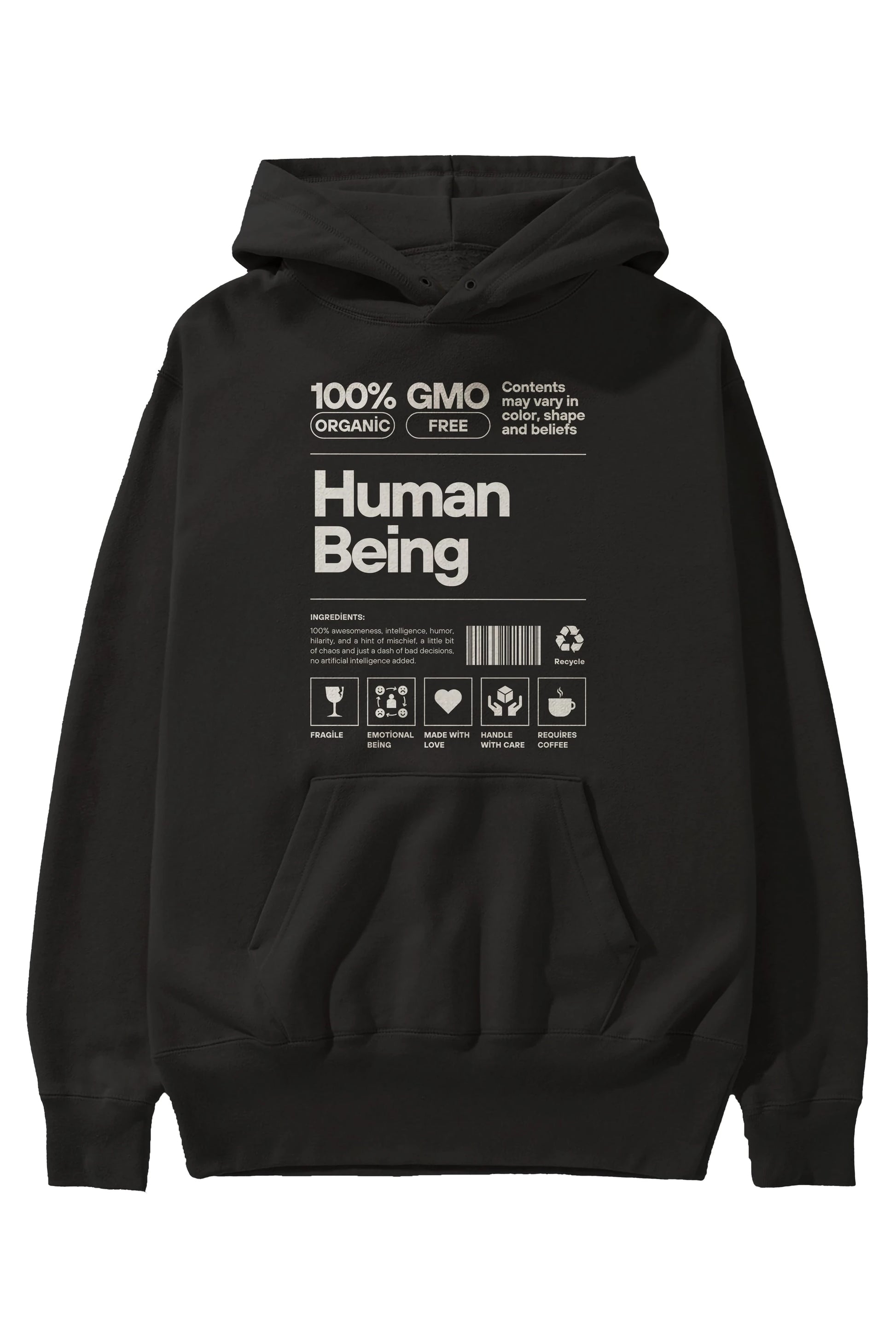 Human Being Ön Baskılı Oversize Hoodie Kapüşonlu Sweatshirt Erkek Kadın Unisex