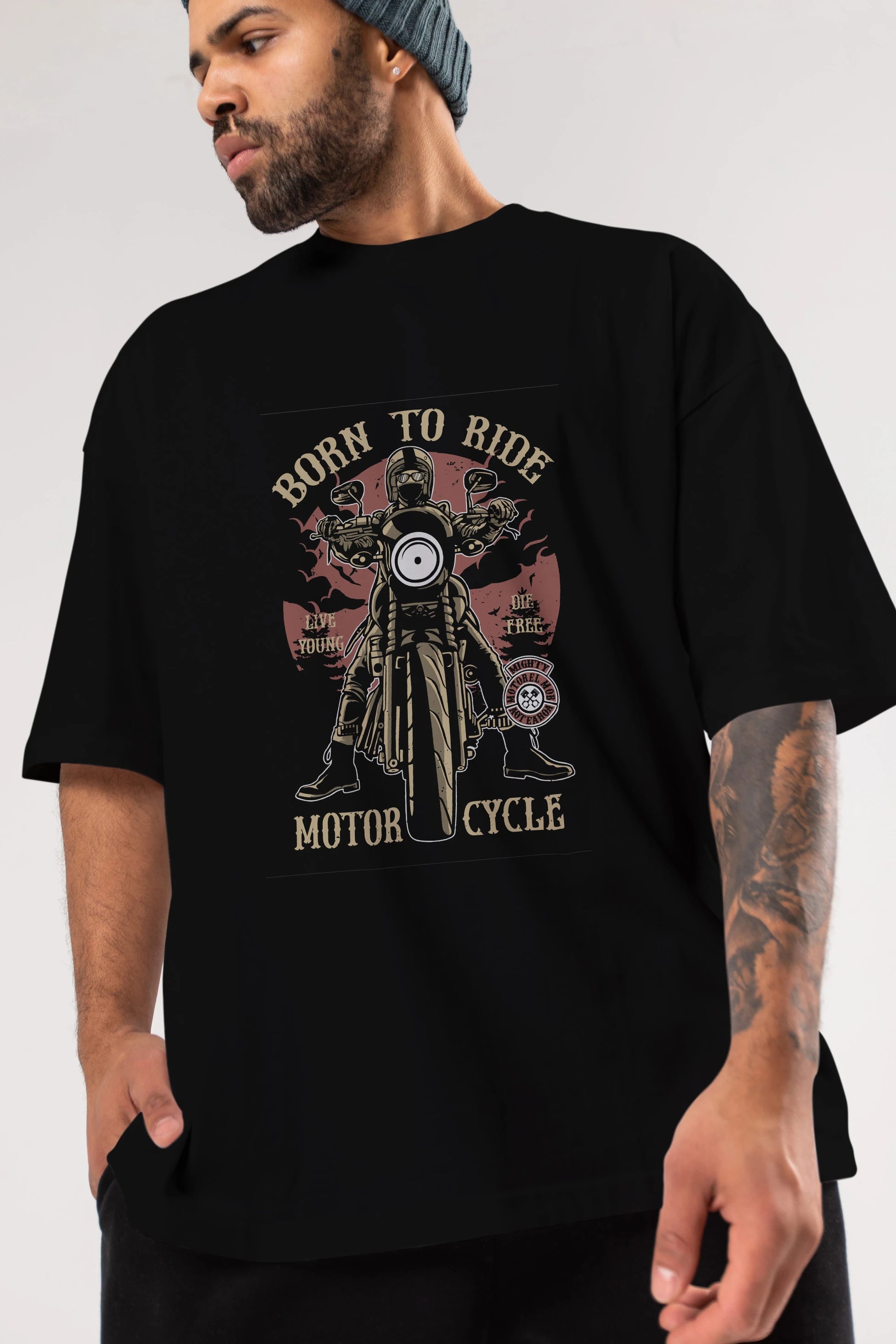 Born To Ride Ön Baskılı Oversize t-shirt Erkek Kadın Unisex %100 Pamuk tişort