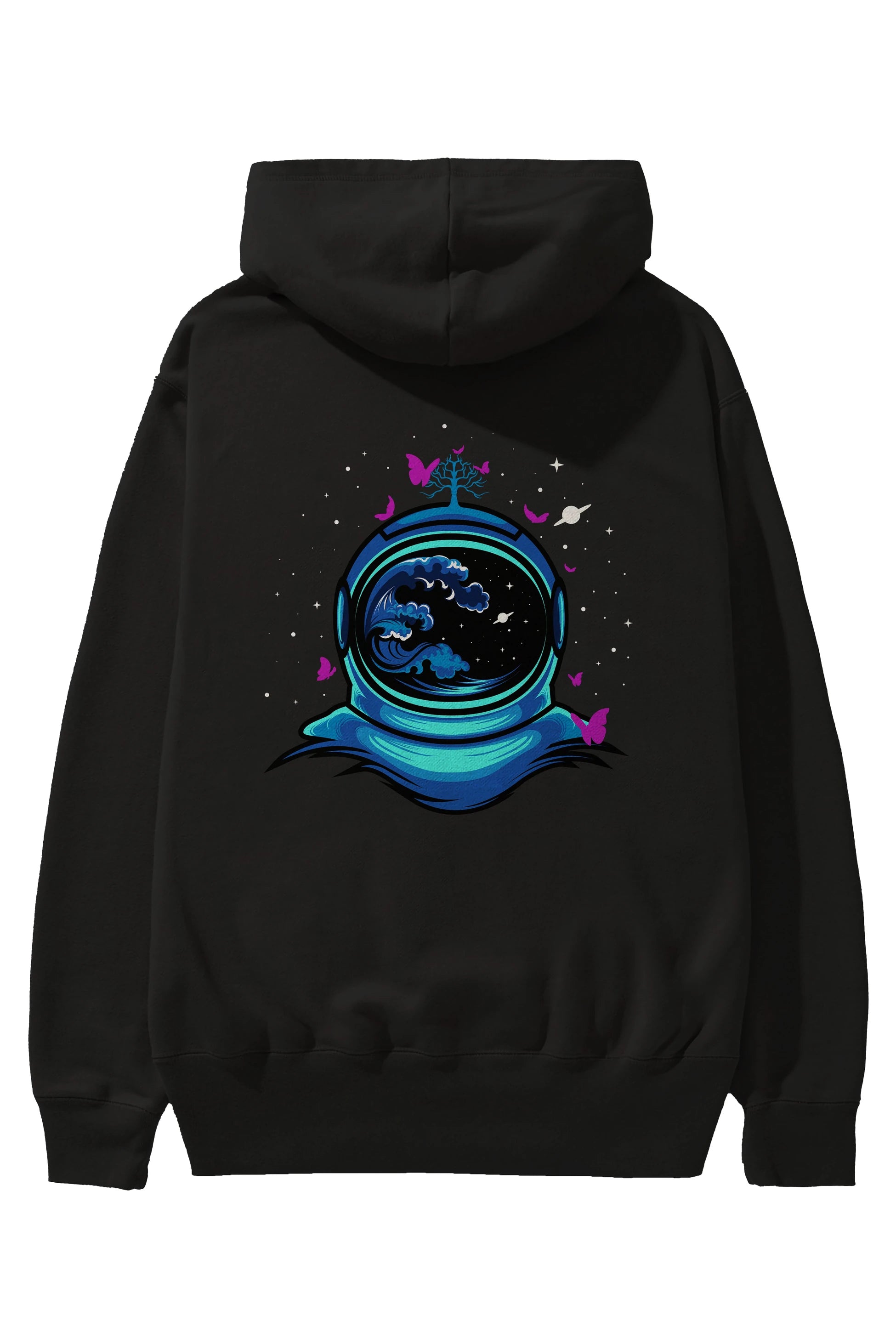 Astronaut and Butterfly Arka Baskılı Hoodie Oversize Kapüşonlu Sweatshirt Erkek Kadın Unisex