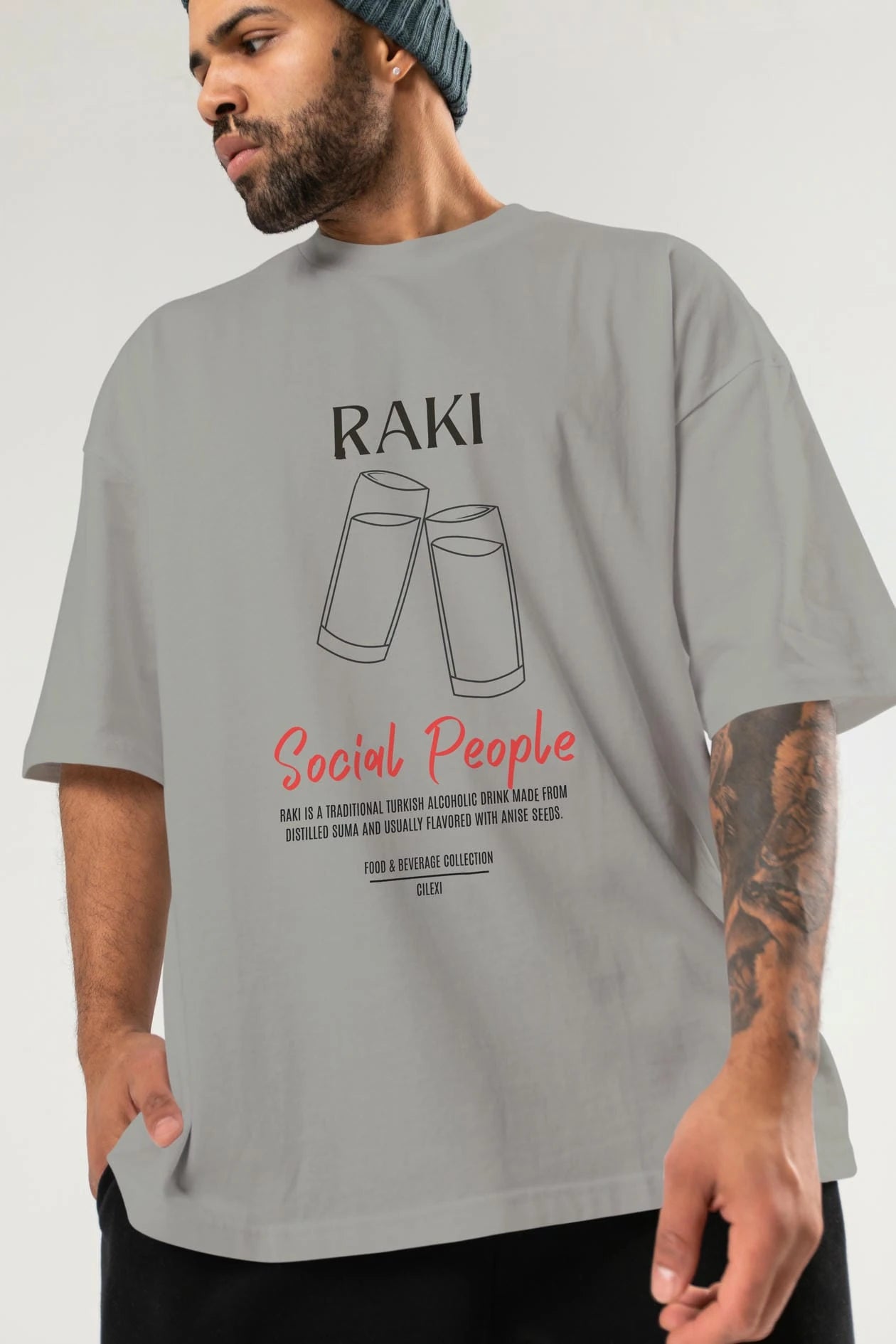 Rakı Kokteyl Serisi ön Baskılı Oversize t-shirt Erkek Kadın %100 Pamuk Bisiklet Yaka tişort