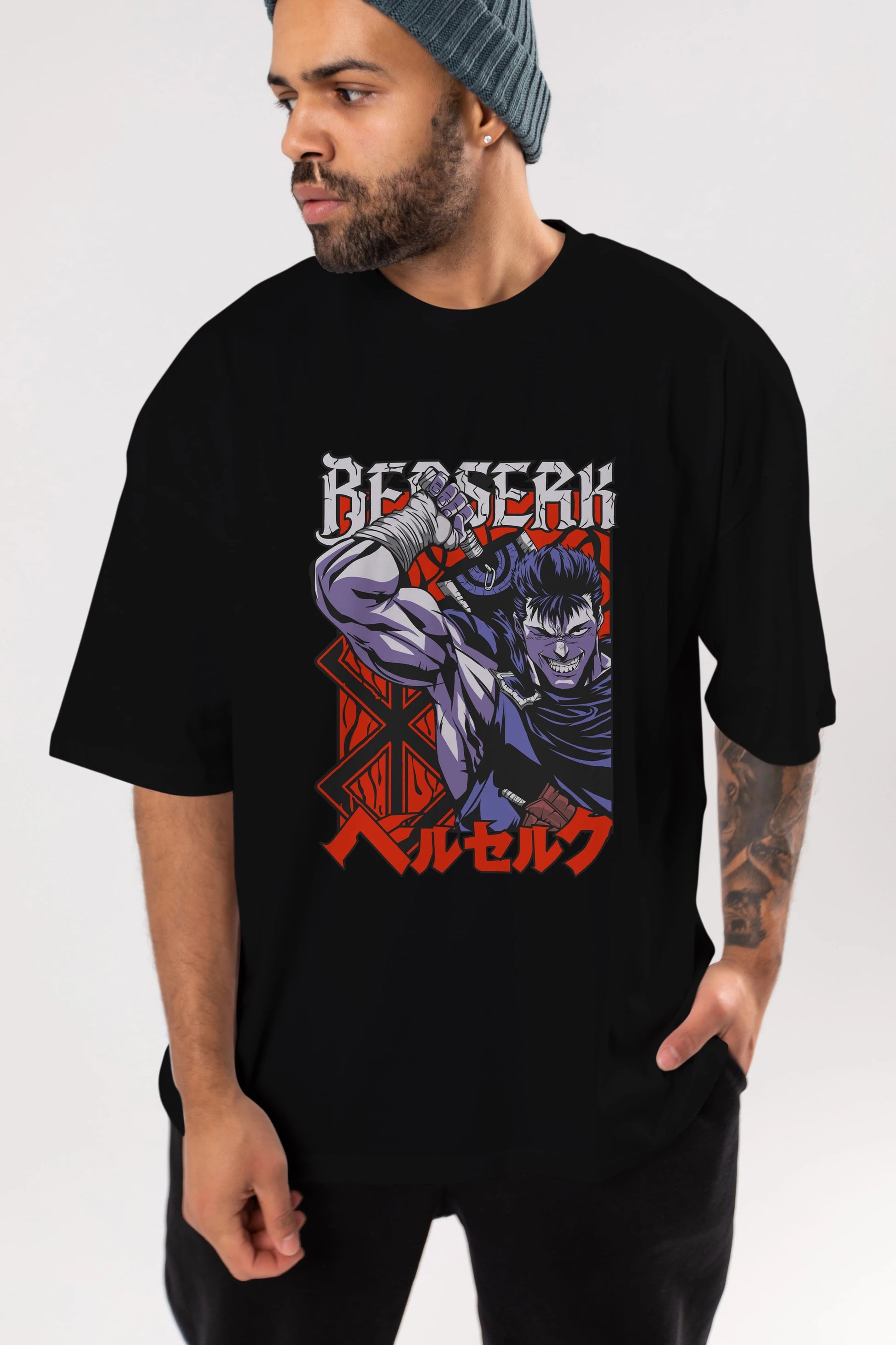 GUTS berserk Anime Ön Baskılı Oversize t-shirt %100 pamuk Erkek Kadın Unisex