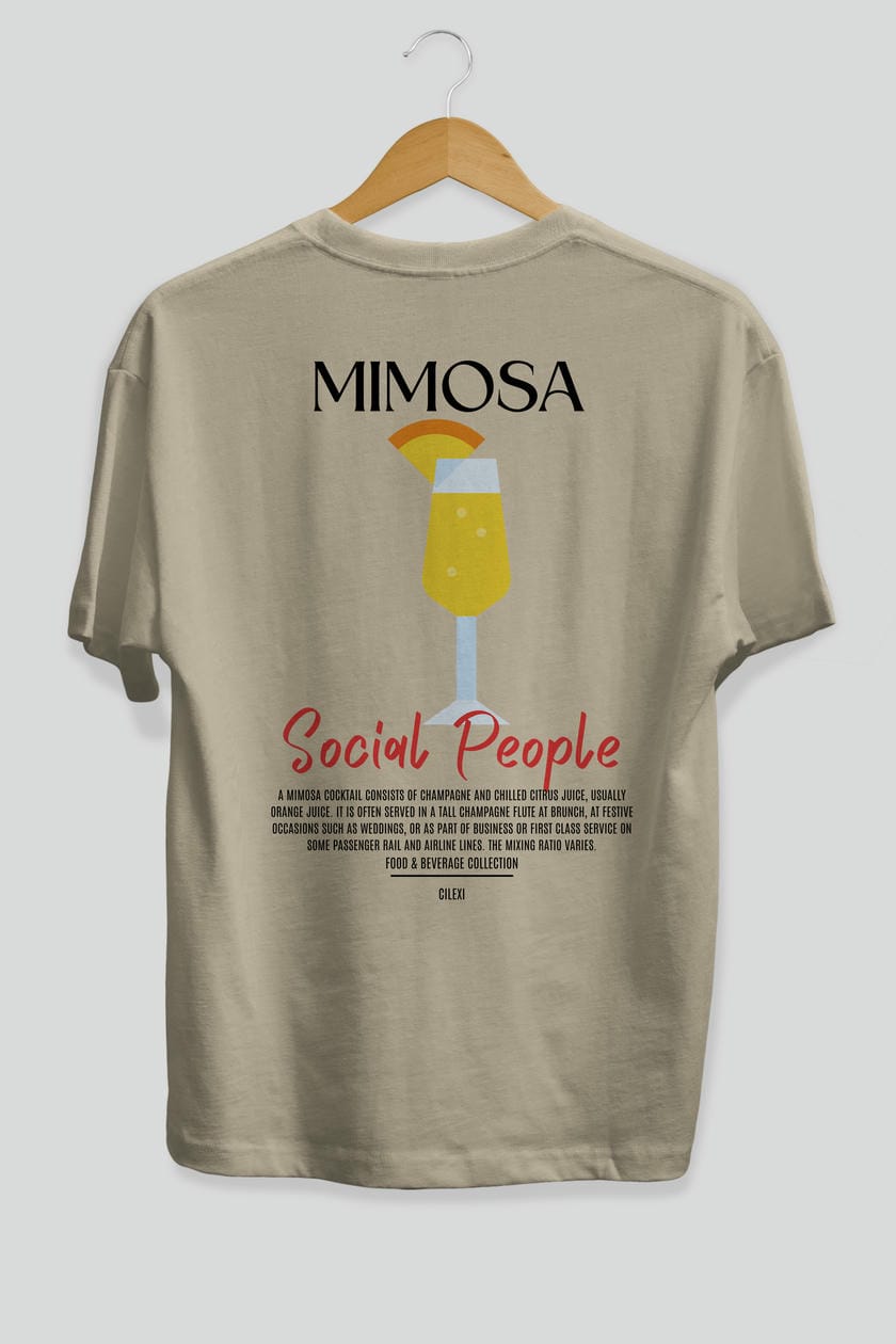 Mimosa Kokteyl Serisi Baskılı Oversize t-shirt Erkek Kadın Unisex %100 Pamuk Bisiklet Yaka tişort
