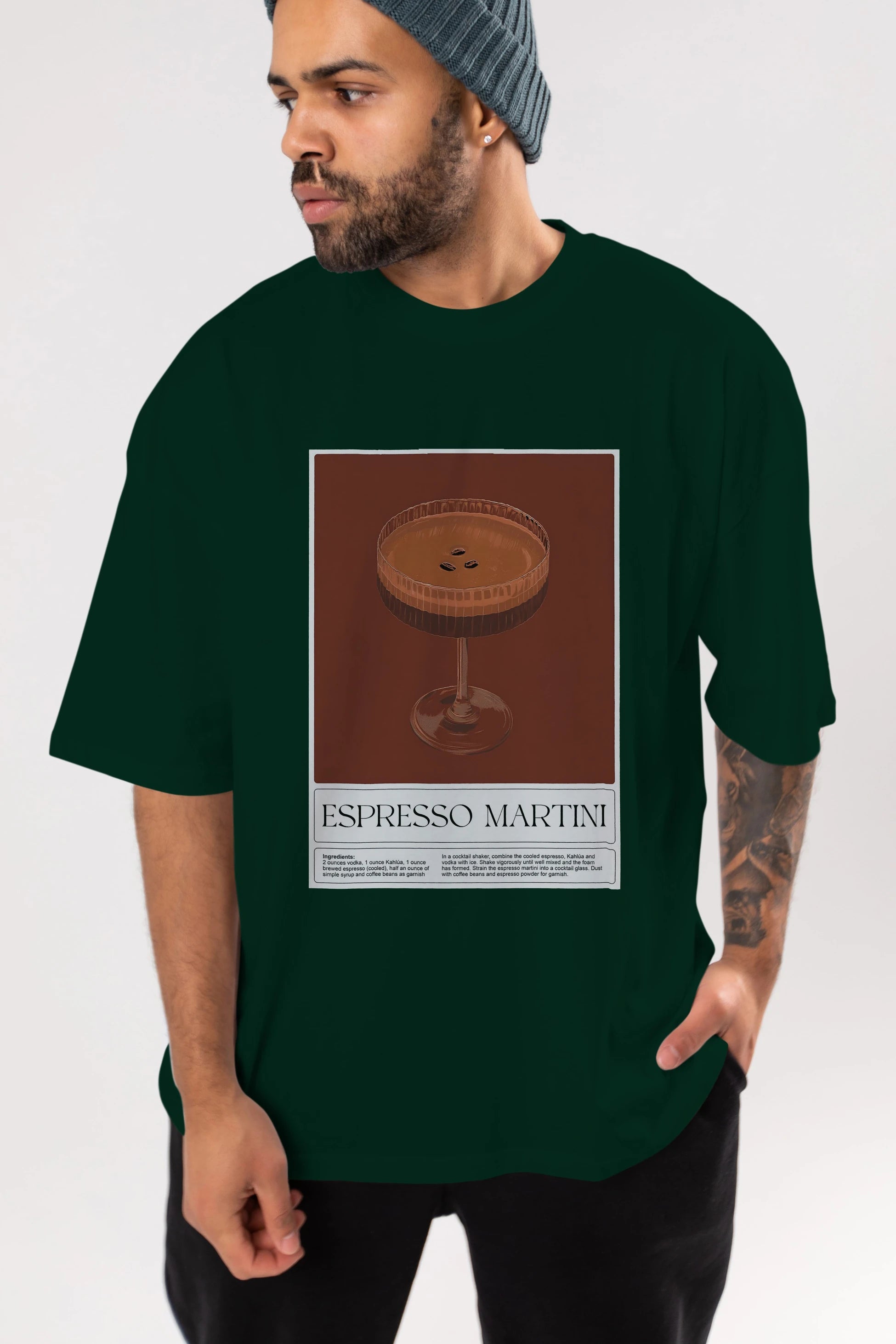 Espresso Martini Ön Baskılı Oversize t-shirt Erkek Kadın Unisex %100 Pamuk Bisiklet Yaka tişort