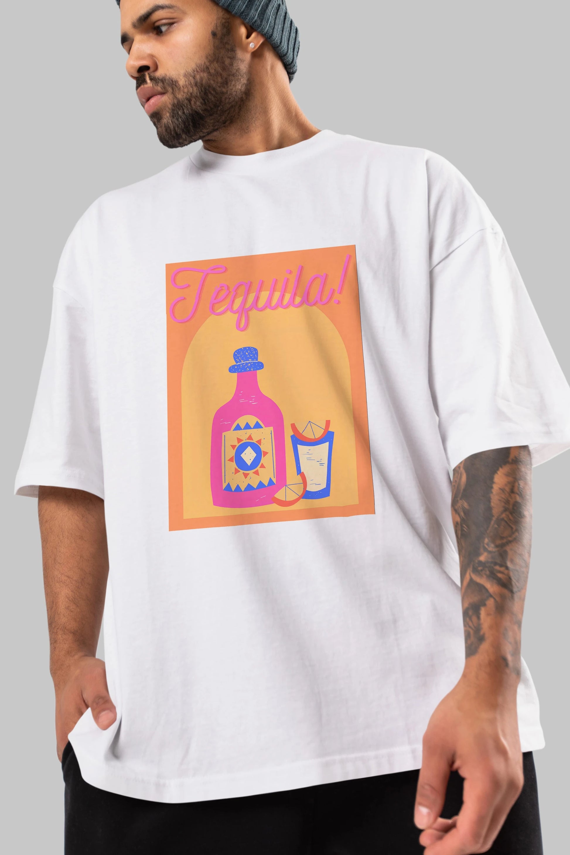 Tequila Ön Baskılı Oversize t-shirt Erkek Kadın Unisex %100 Pamuk Bisiklet Yaka tişort
