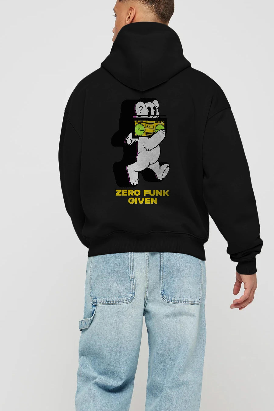 Zero Funk Given Bear Arka Baskılı Hoodie Oversize Kapüşonlu Sweatshirt Erkek Kadın Unisex