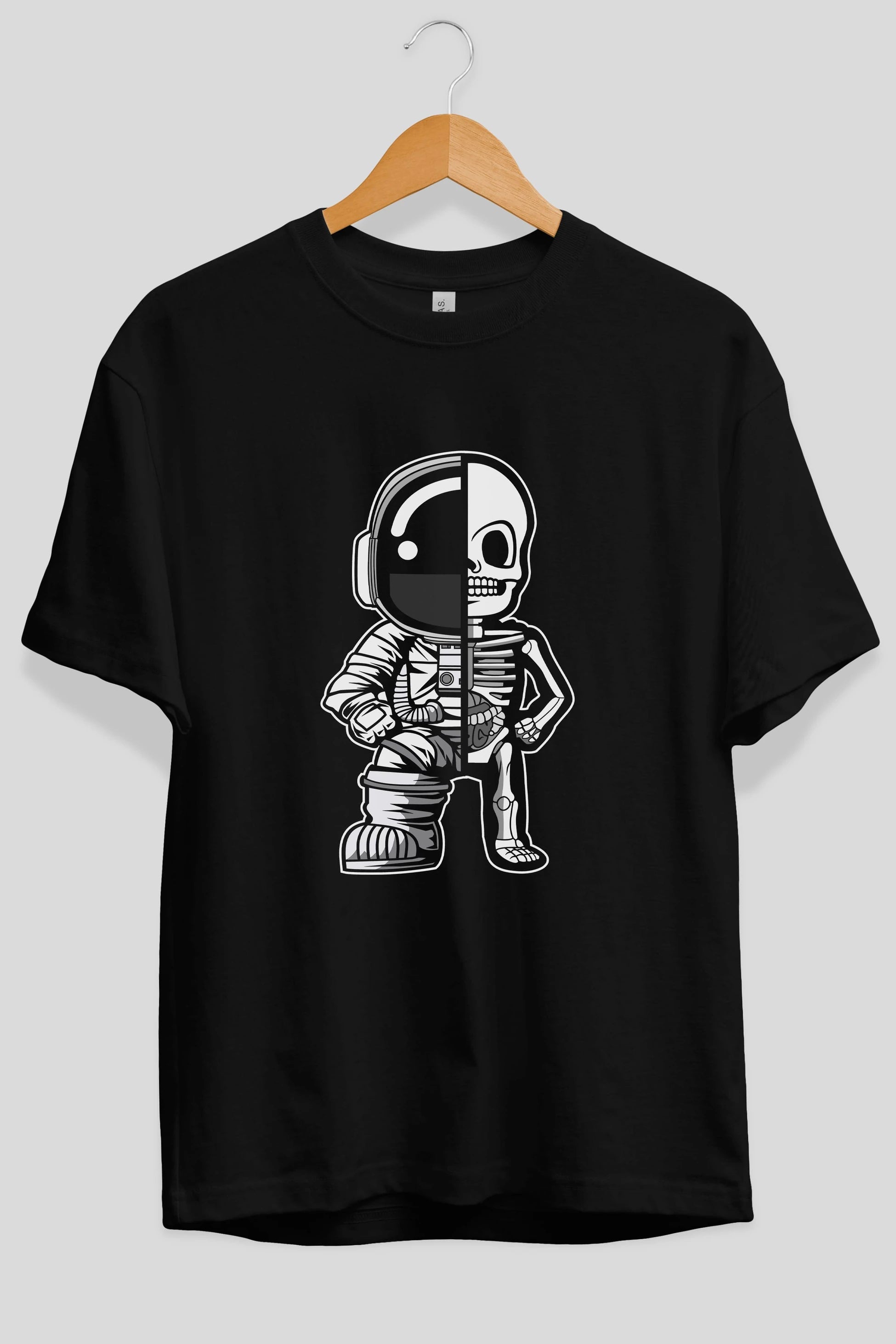 Astronaut Half Skeleton Ön Baskılı Oversize t-shirt Erkek Kadın Unisex
