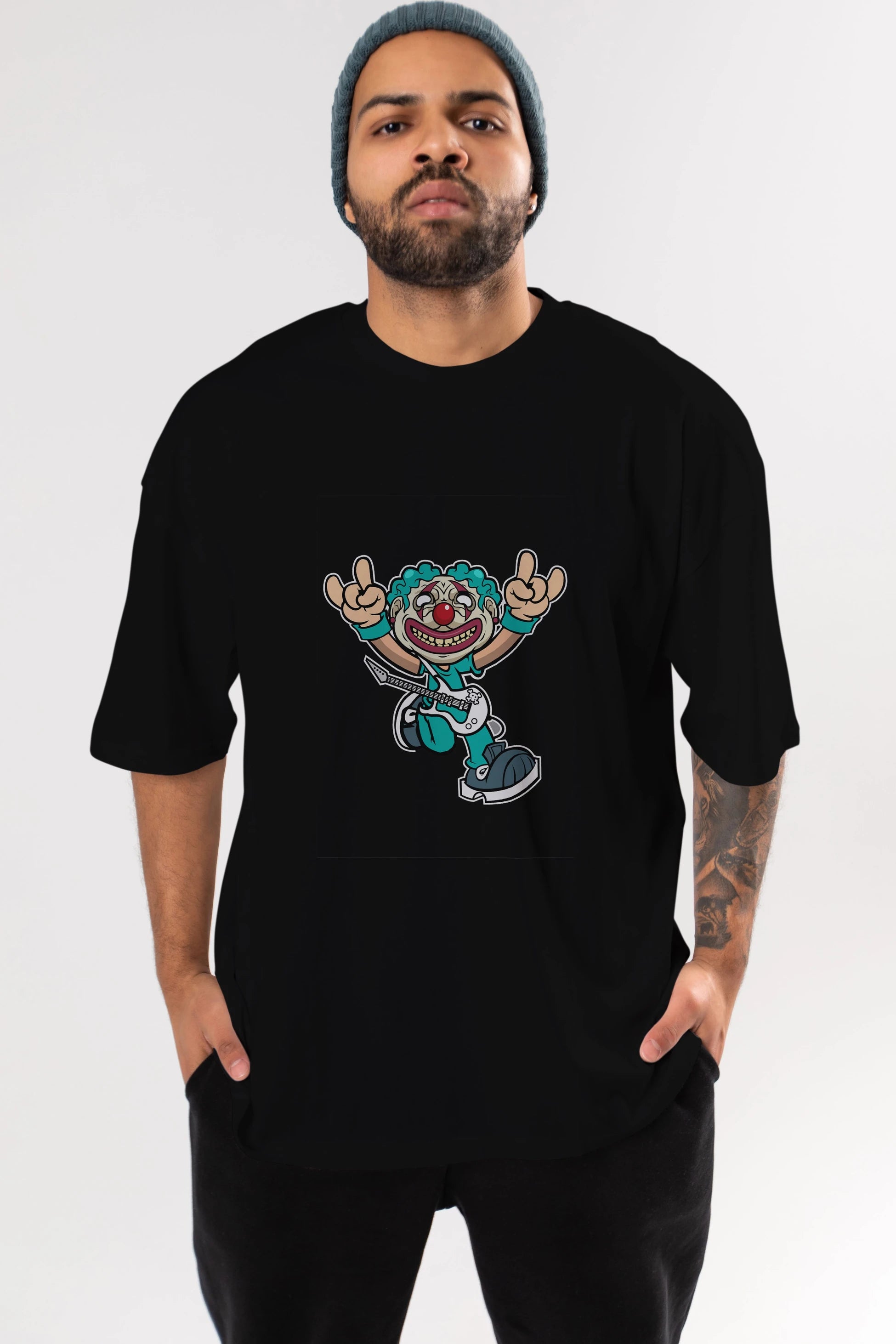 Clown Punk Ön Baskılı Oversize t-shirt Erkek Kadın Unisex %100 Pamuk tişort