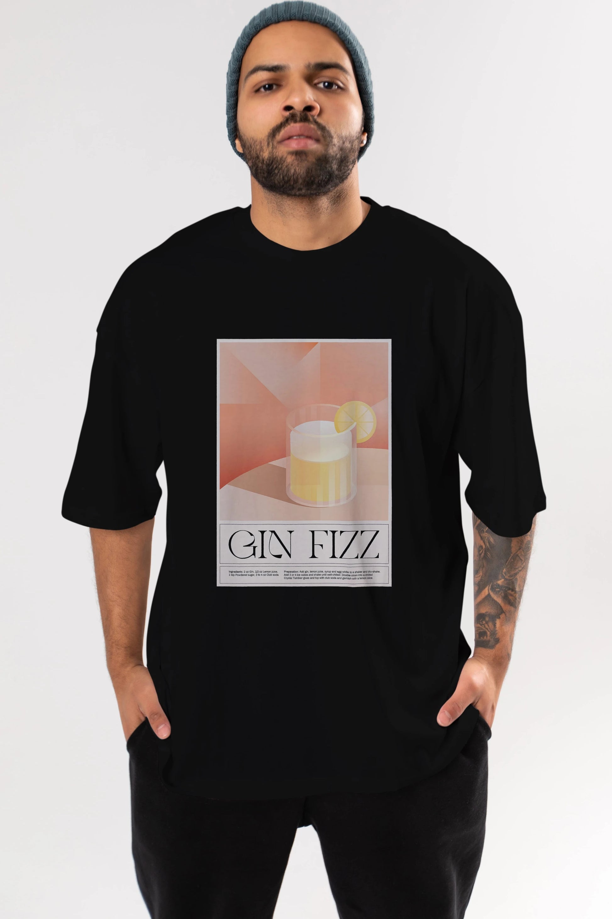 Gin Fizz Ön Baskılı Oversize t-shirt Erkek Kadın Unisex %100 Pamuk Bisiklet Yaka tişort