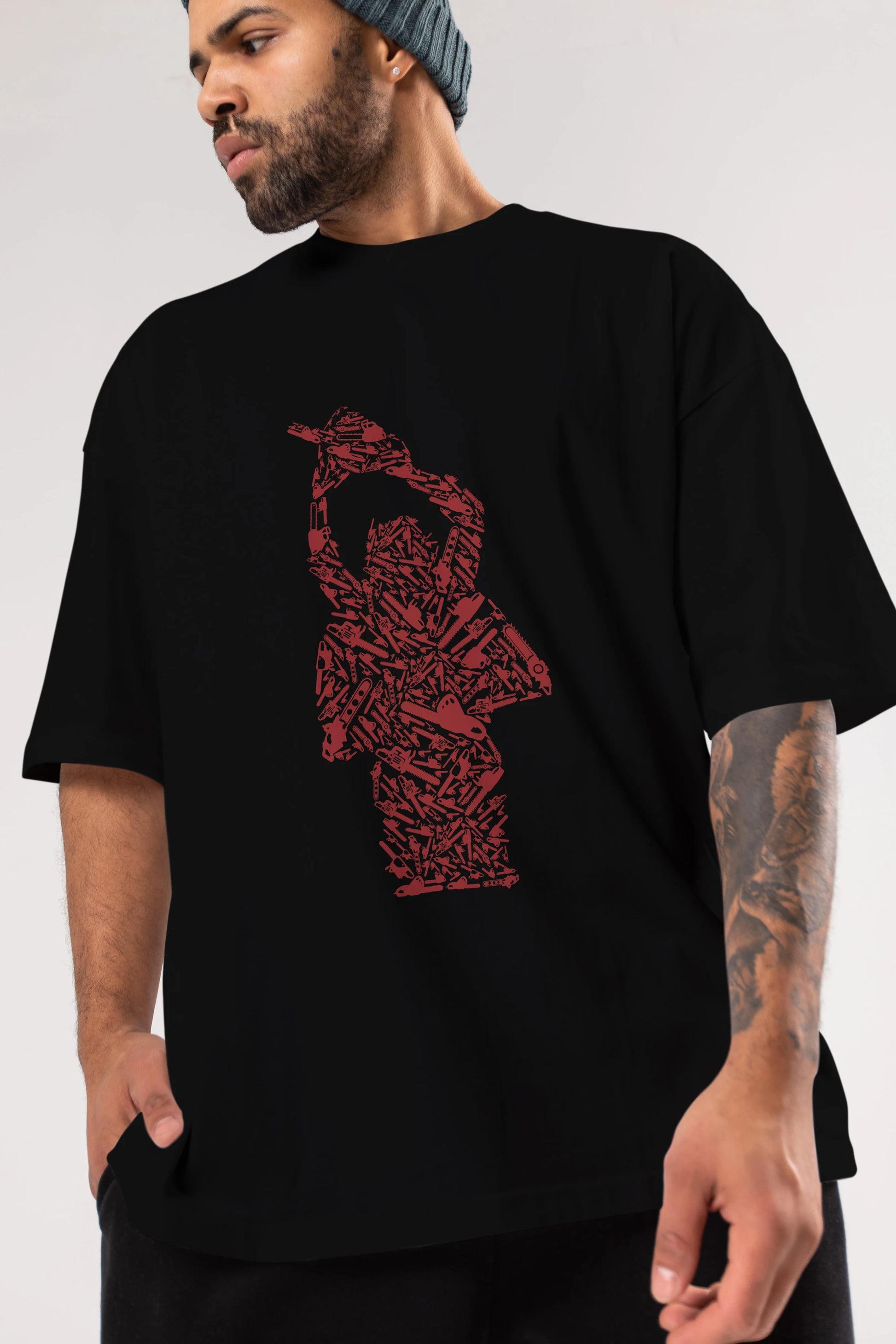 Chainsaw Ön Baskılı Oversize t-shirt %100 pamuk Erkek Kadın Unisex