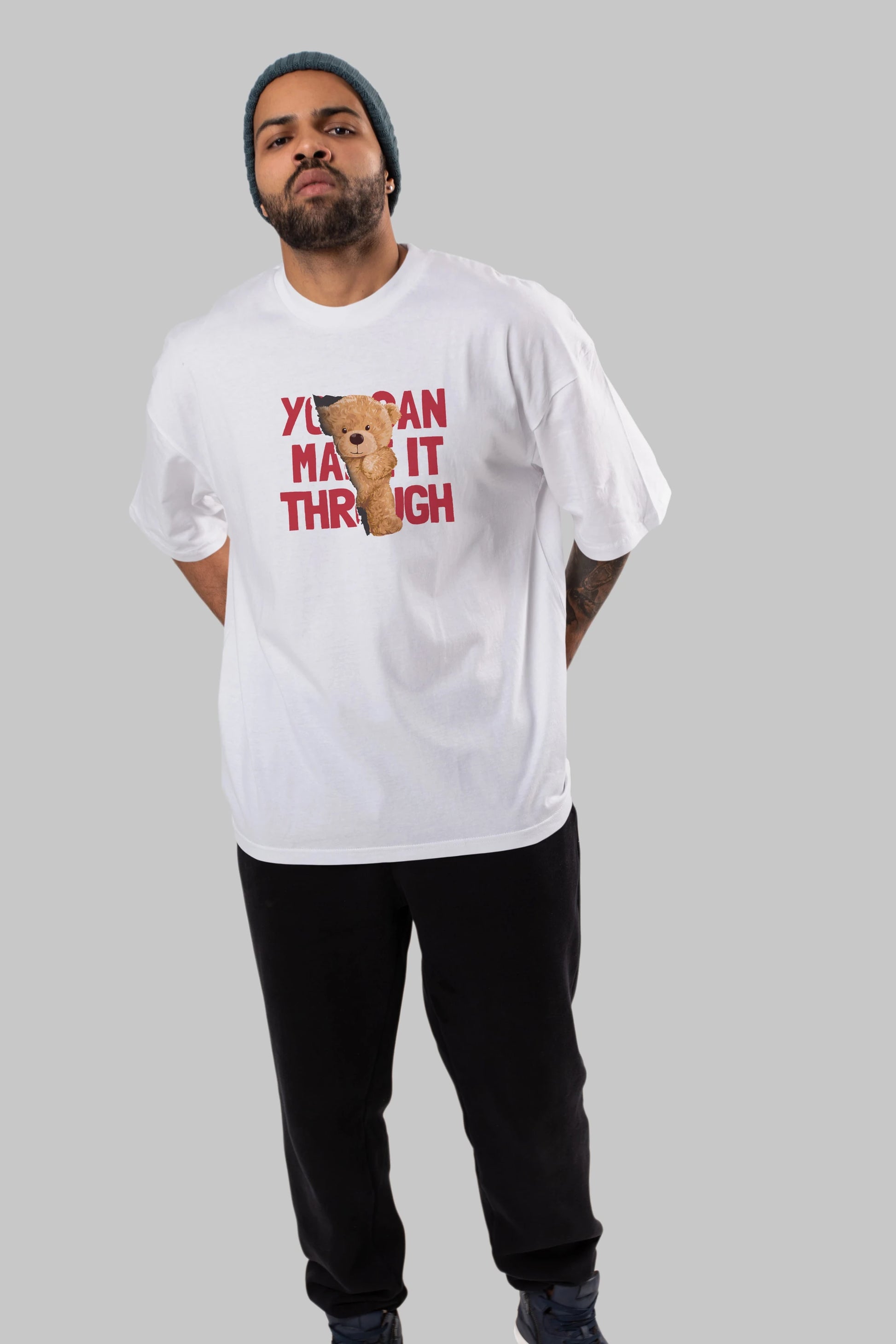 Teddy Bear You Can Make it Ön Baskılı Oversize t-shirt Erkek Kadın Unisex %100 Pamuk