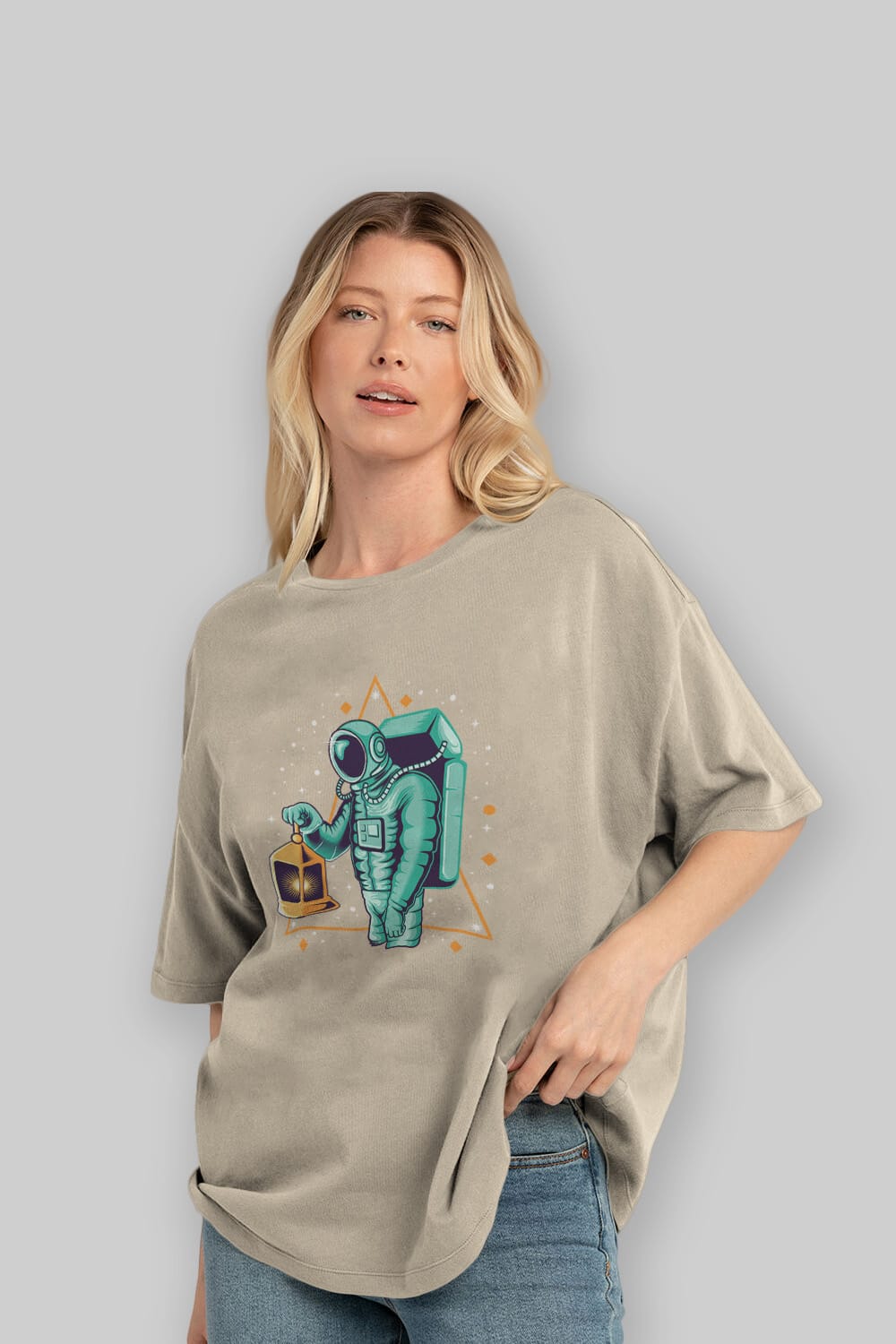 Astronaut Lantern Ön Baskılı Oversize t-shirt Erkek Kadın Unisex