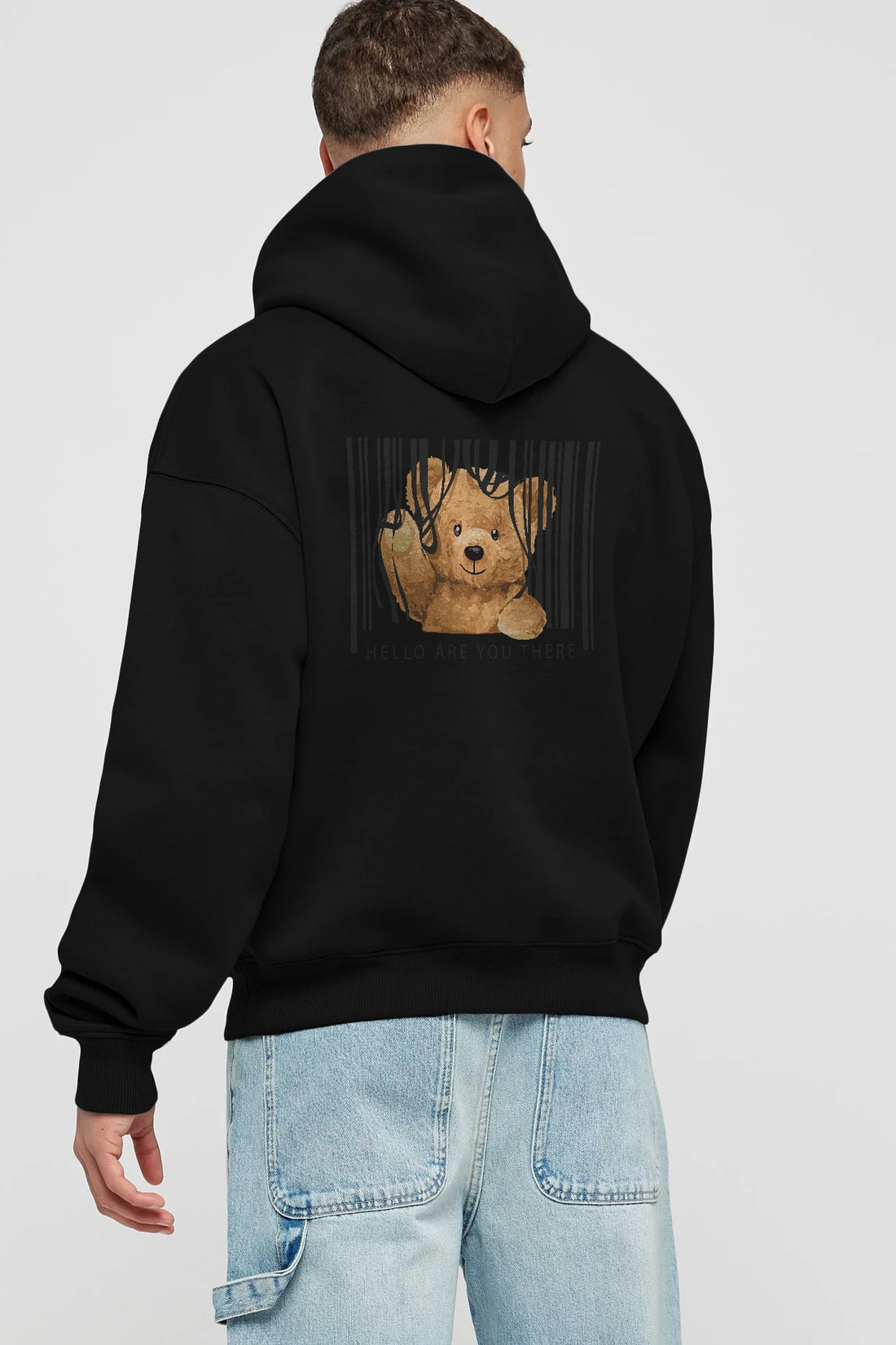 Teddy Bear Hello Arka Baskılı Hoodie Oversize Kapüşonlu Sweatshirt Erkek Kadın Unisex