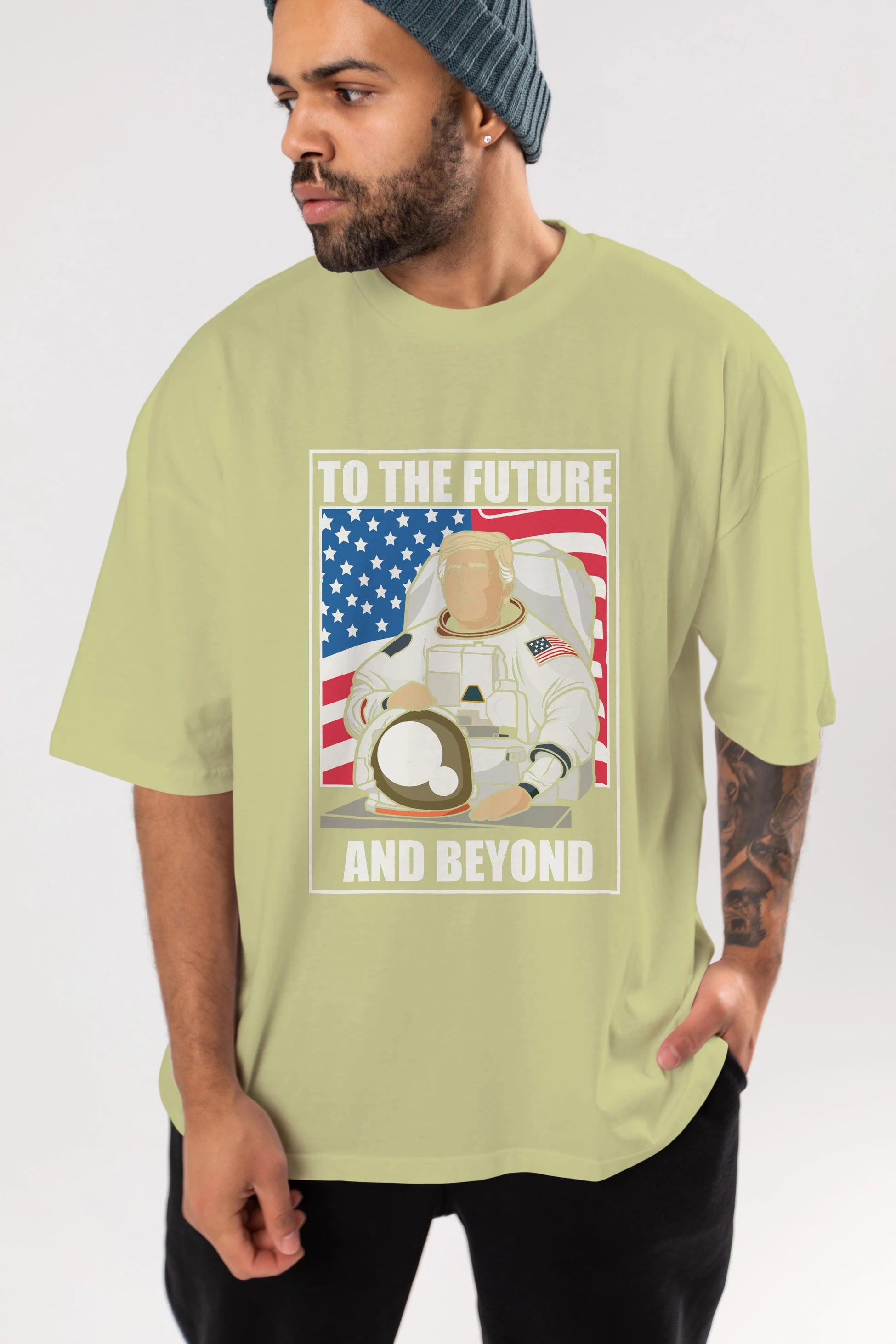 Trumpstronaut Ön Baskılı Oversize t-shirt Erkek Kadın Unisex %100 Pamuk tişort