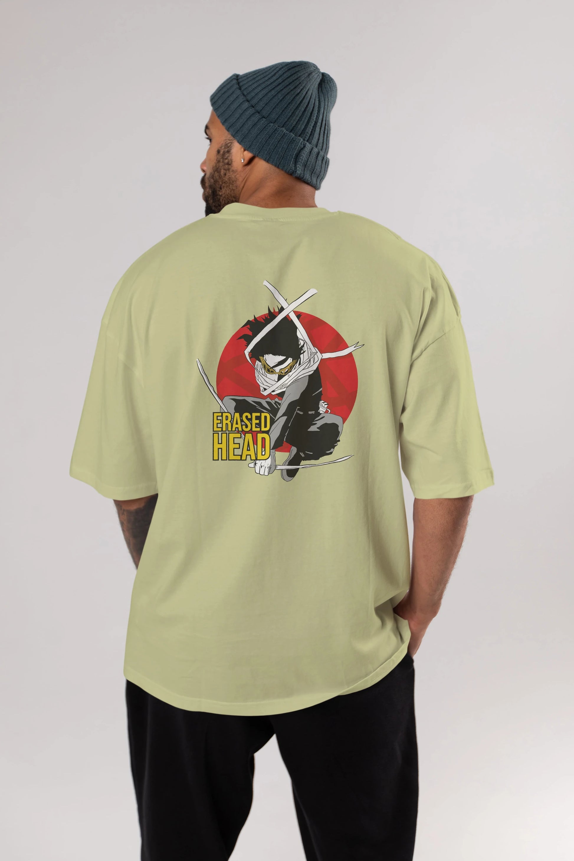 Erased Head Anime Arka Baskılı Oversize t-shirt Erkek Kadın Unisex
