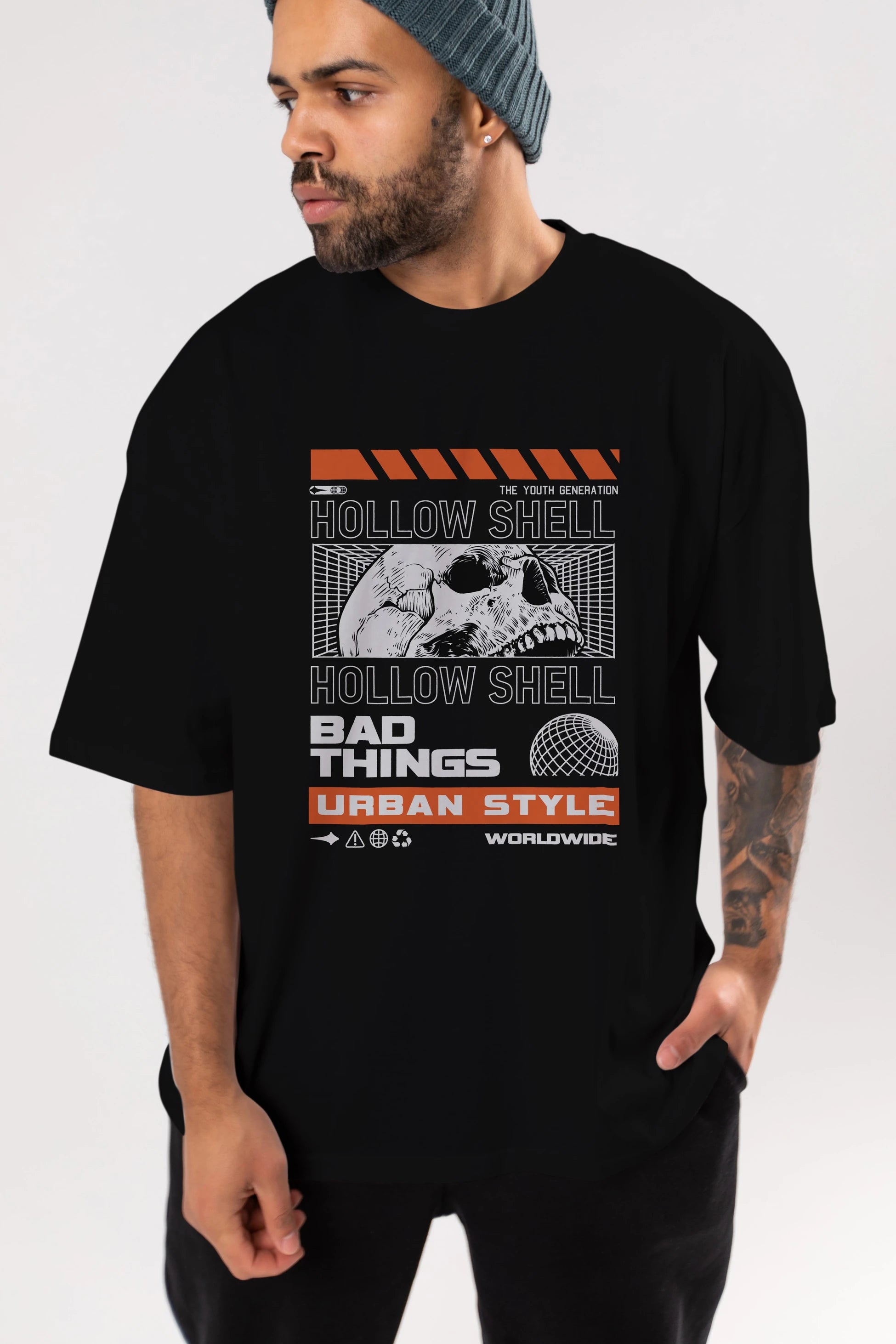 Hollow Shell Ön Baskılı Oversize t-shirt Erkek Kadın Unisex