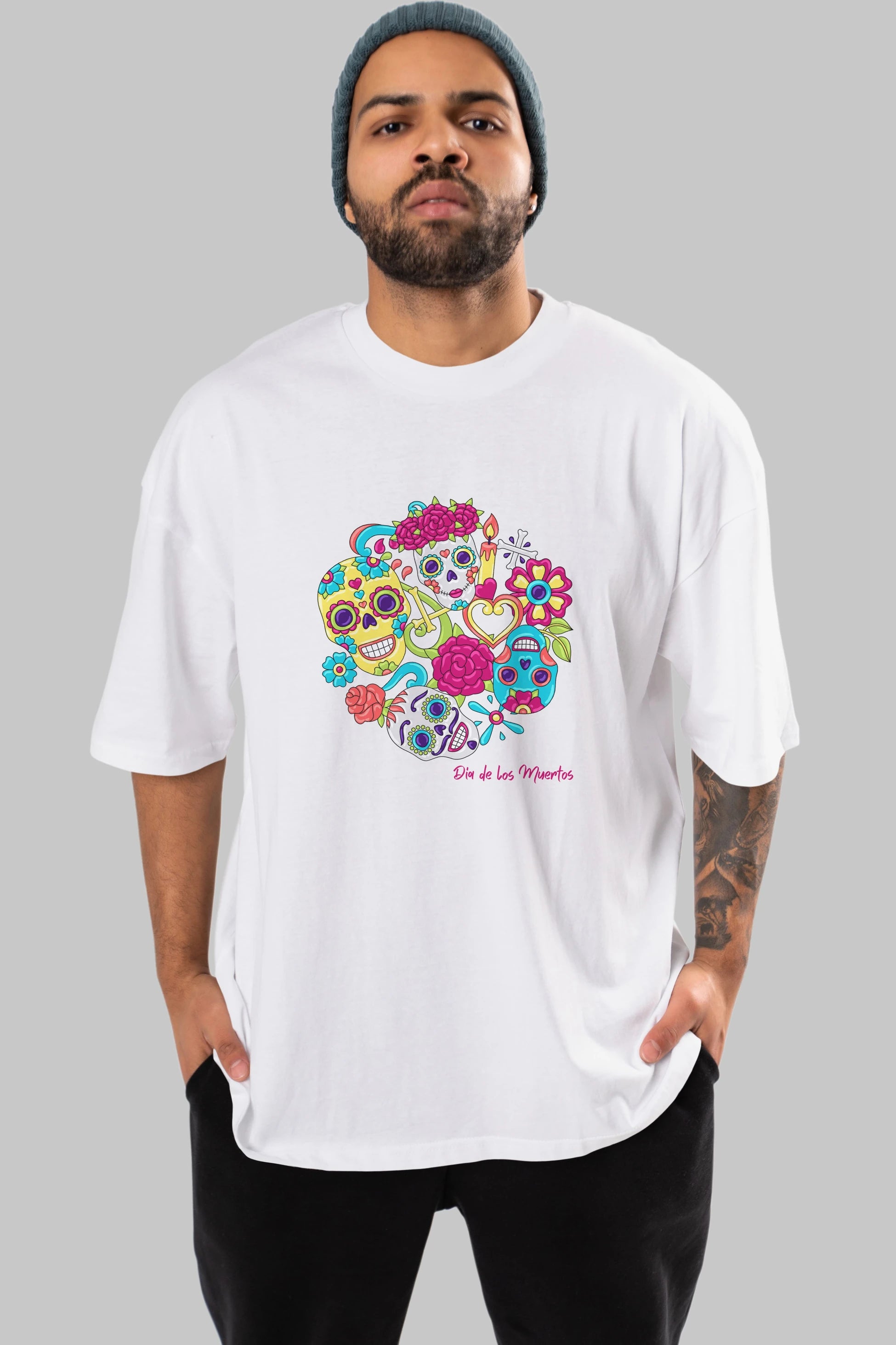 Dia de los Muertos Ön Baskılı Oversize t-shirt Erkek Kadın Unisex