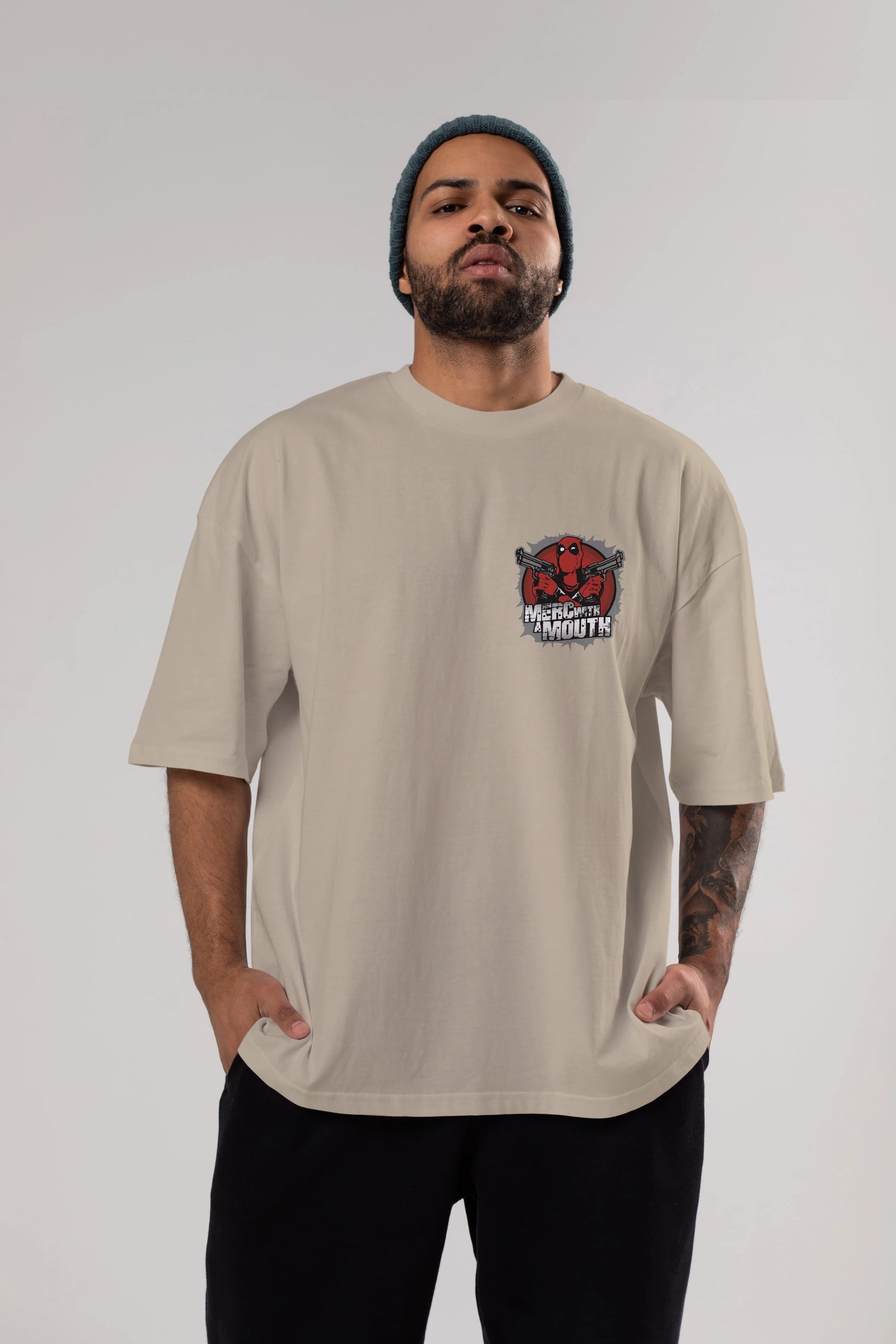 Deadpool (13) Ön Sol Baskılı Oversize t-shirt Erkek Kadın Unisex %100 Pamuk Bisiklet Yaka tişort