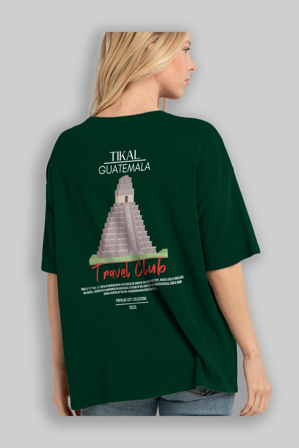Tikal Guatemala Arka Baskılı Oversize t-shirt Erkek Kadın Pamuk Bisiklet Yaka tişort
