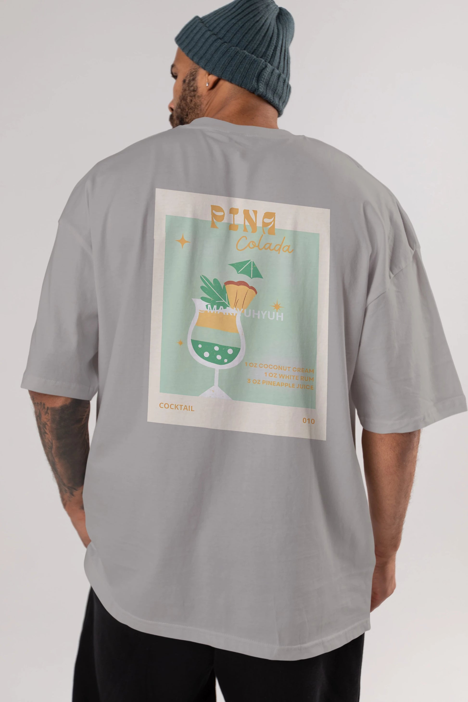 Pina Colada Arka Baskılı Oversize t-shirt Erkek Kadın Unisex %100 Pamuk Bisiklet Yaka tişort