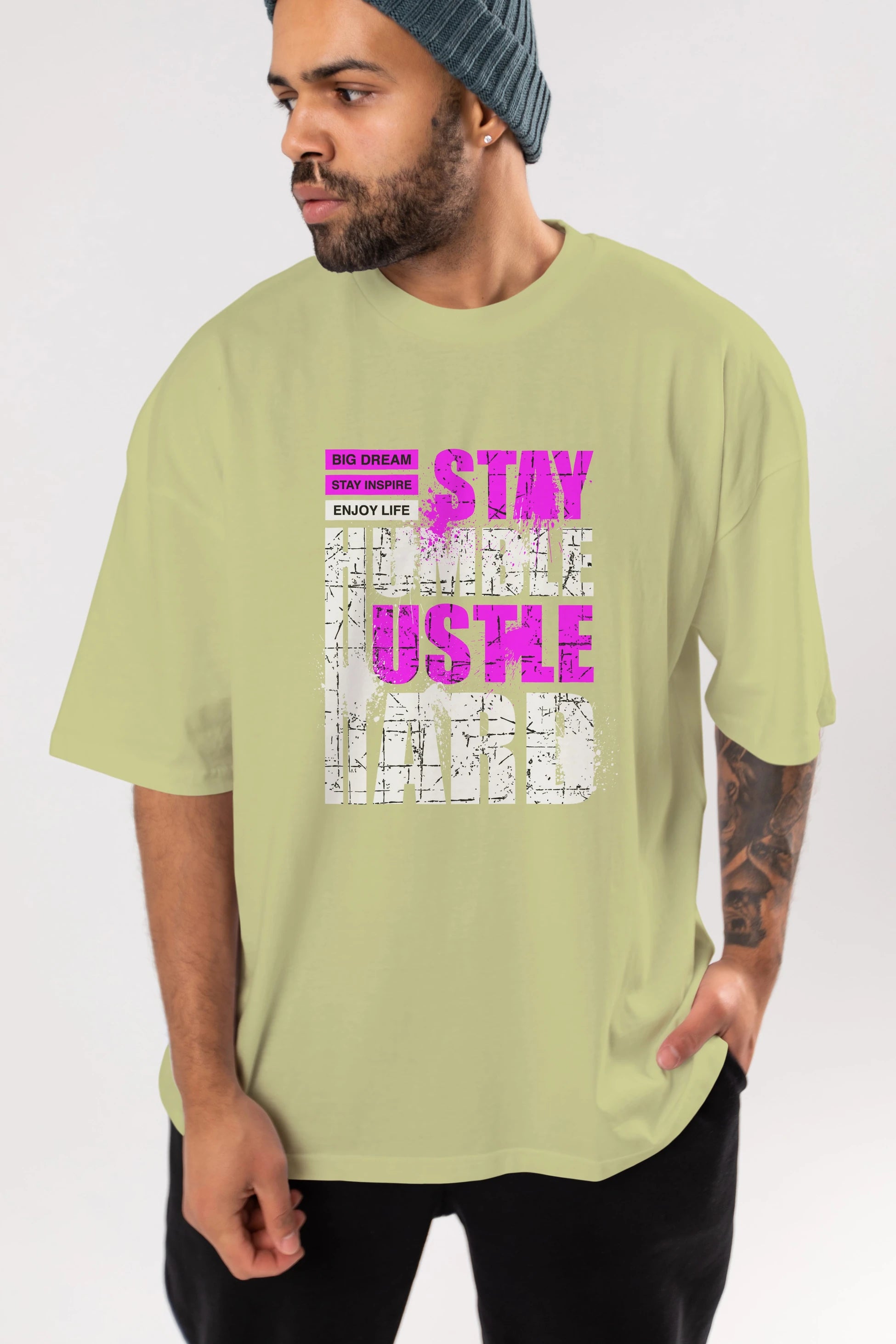 Stay Hustle Ön Baskılı Oversize t-shirt Erkek Kadın Unisex