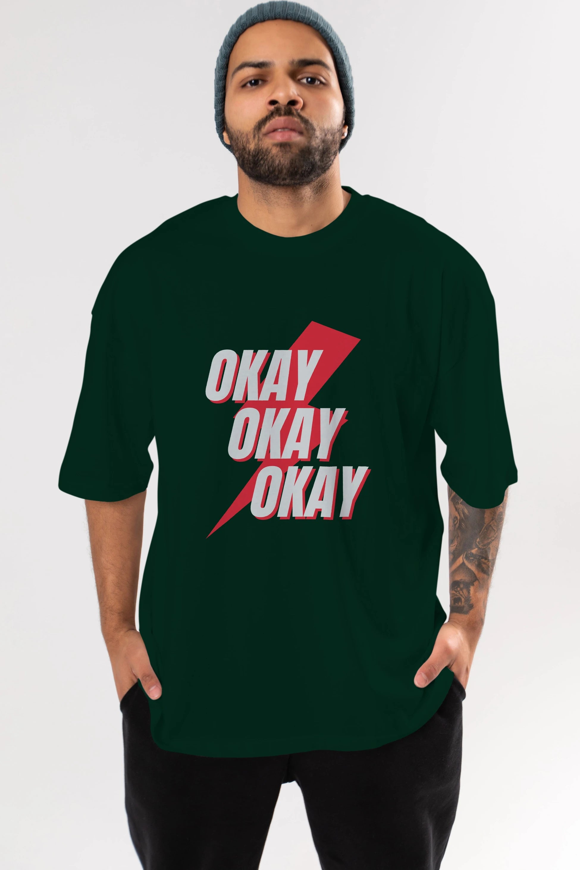 Okay Ön Baskılı Oversize t-shirt Erkek Kadın Unisex