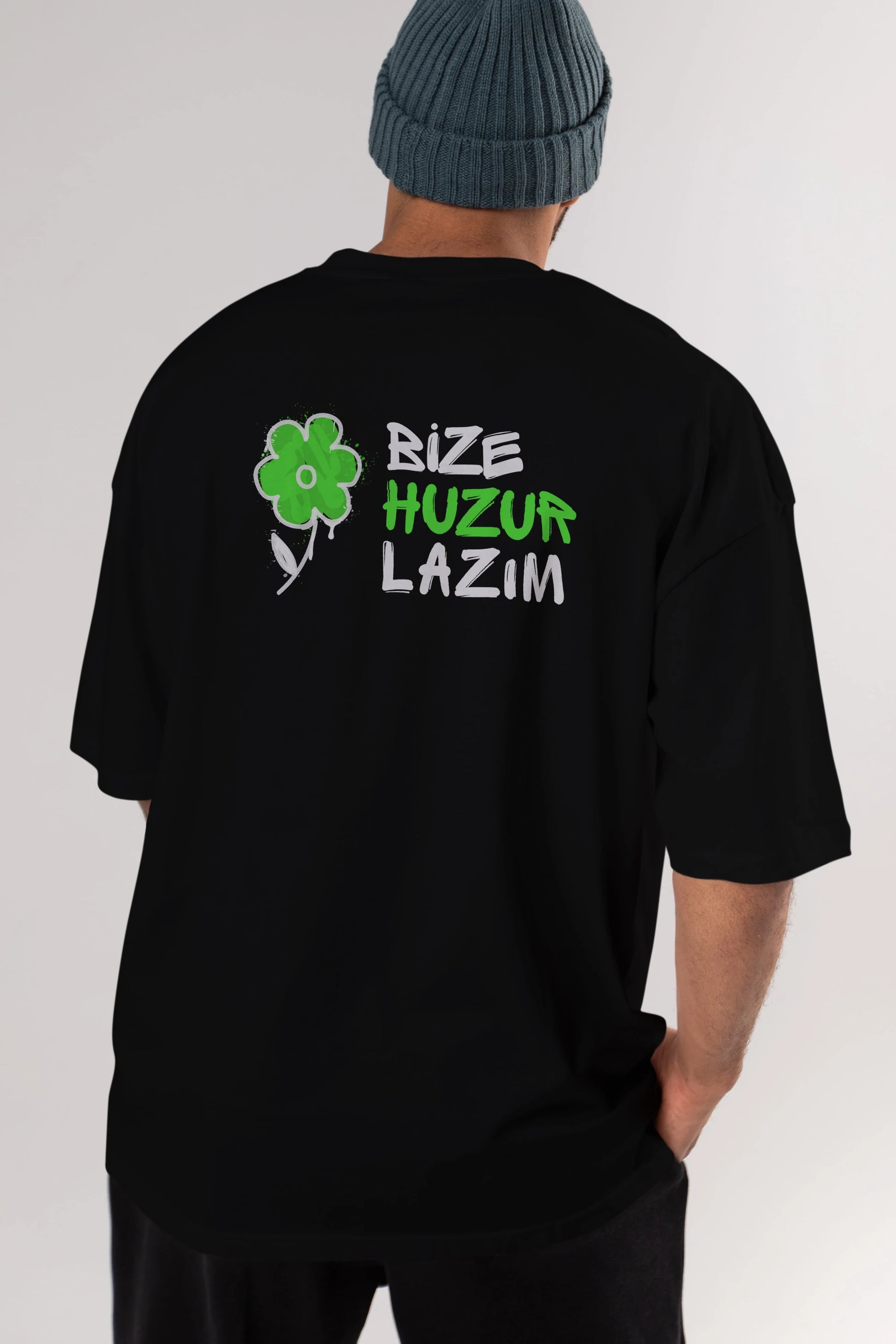 Bize Huzur Lazım Arka Baskılı Oversize t-shirt Erkek Kadın Unisex