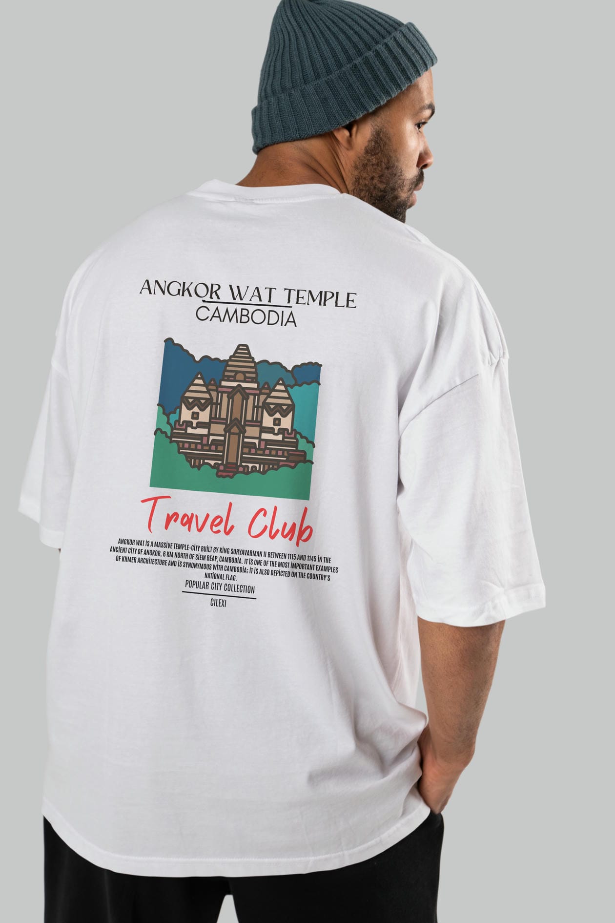 Angkor Wat Temple Cambodia Arka Baskılı Oversize t-shirt Erkek Kadın Pamuk Bisiklet Yaka tişort