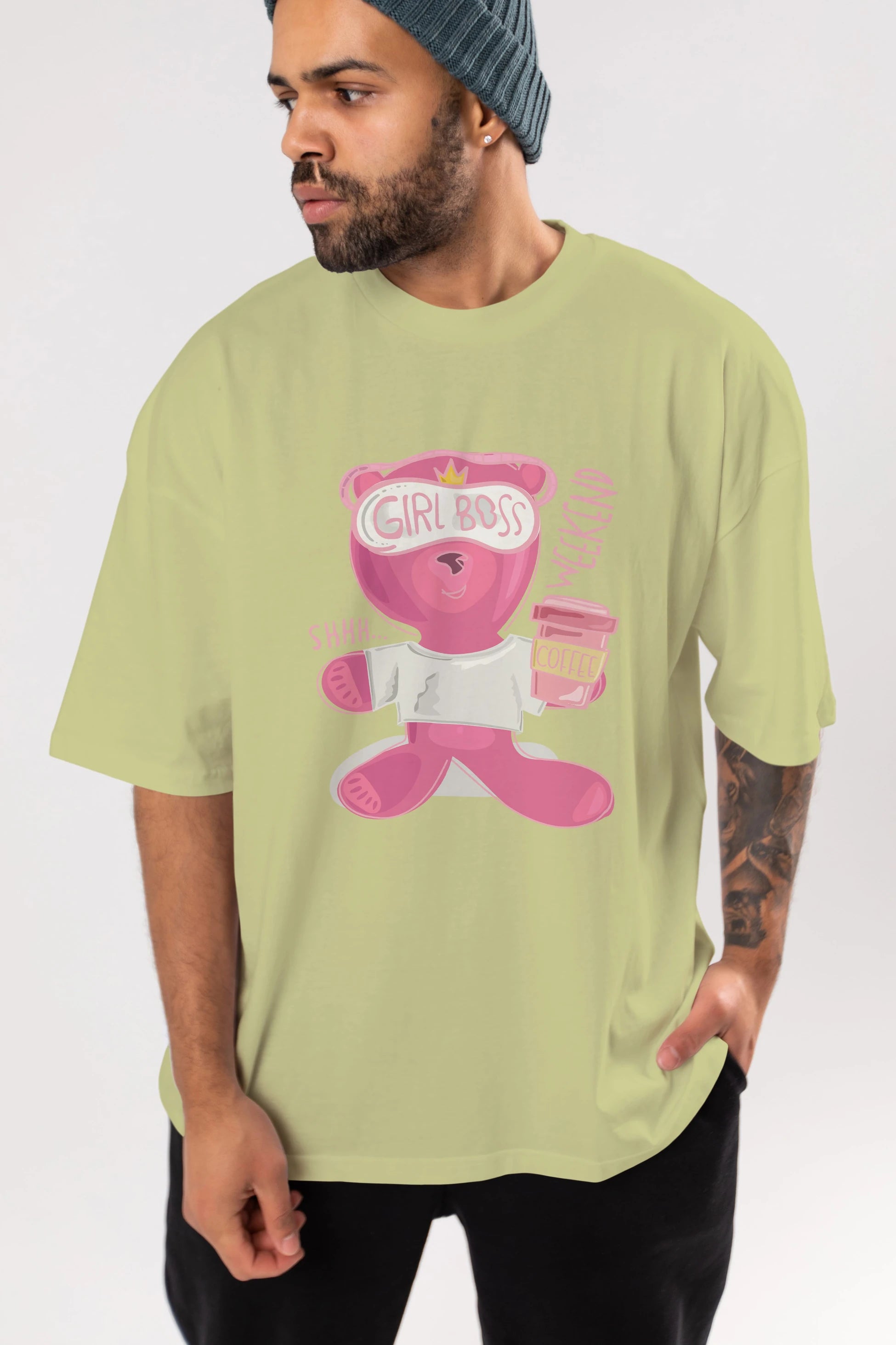 Girl Boss Bear Ön Baskılı Oversize t-shirt Erkek Kadın Unisex