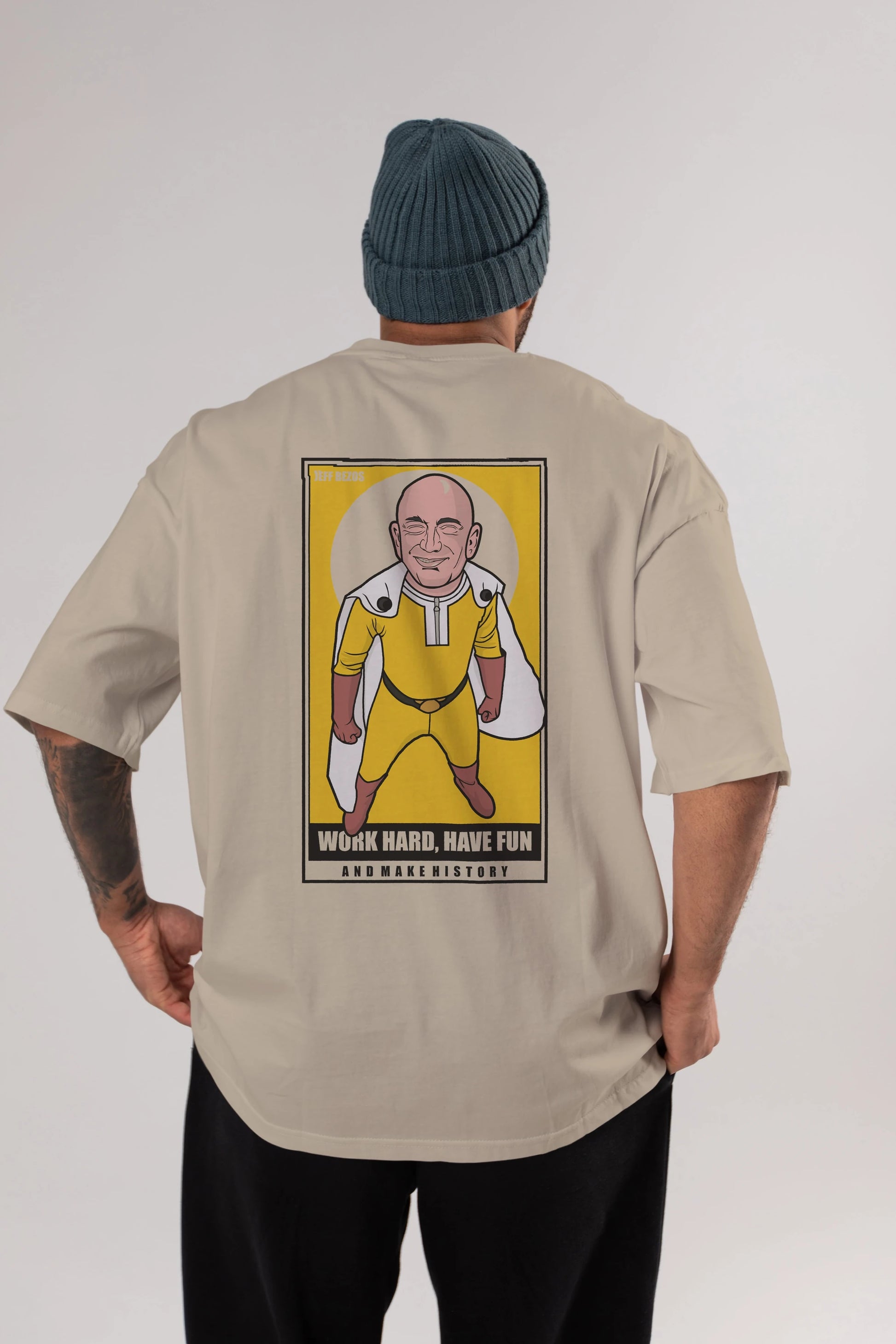 Jeff Bezos Saitama Arka Baskılı Oversize t-shirt Erkek Kadın Unisex %100 Pamuk tişort
