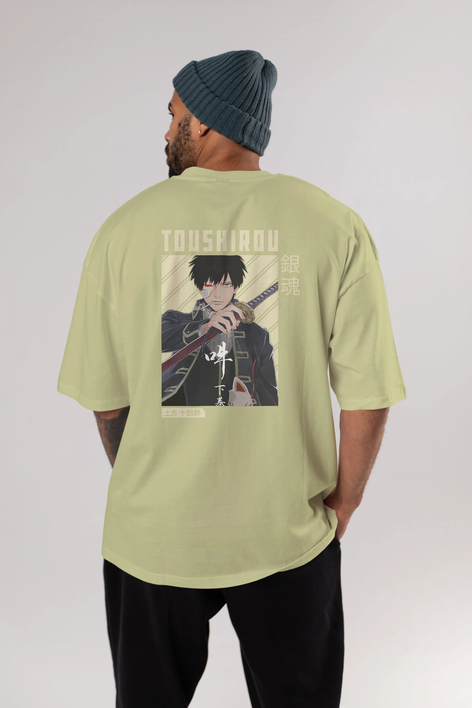 Toushirou Hijikata Anime Arka Baskılı Oversize t-shirt Erkek Kadın Unisex