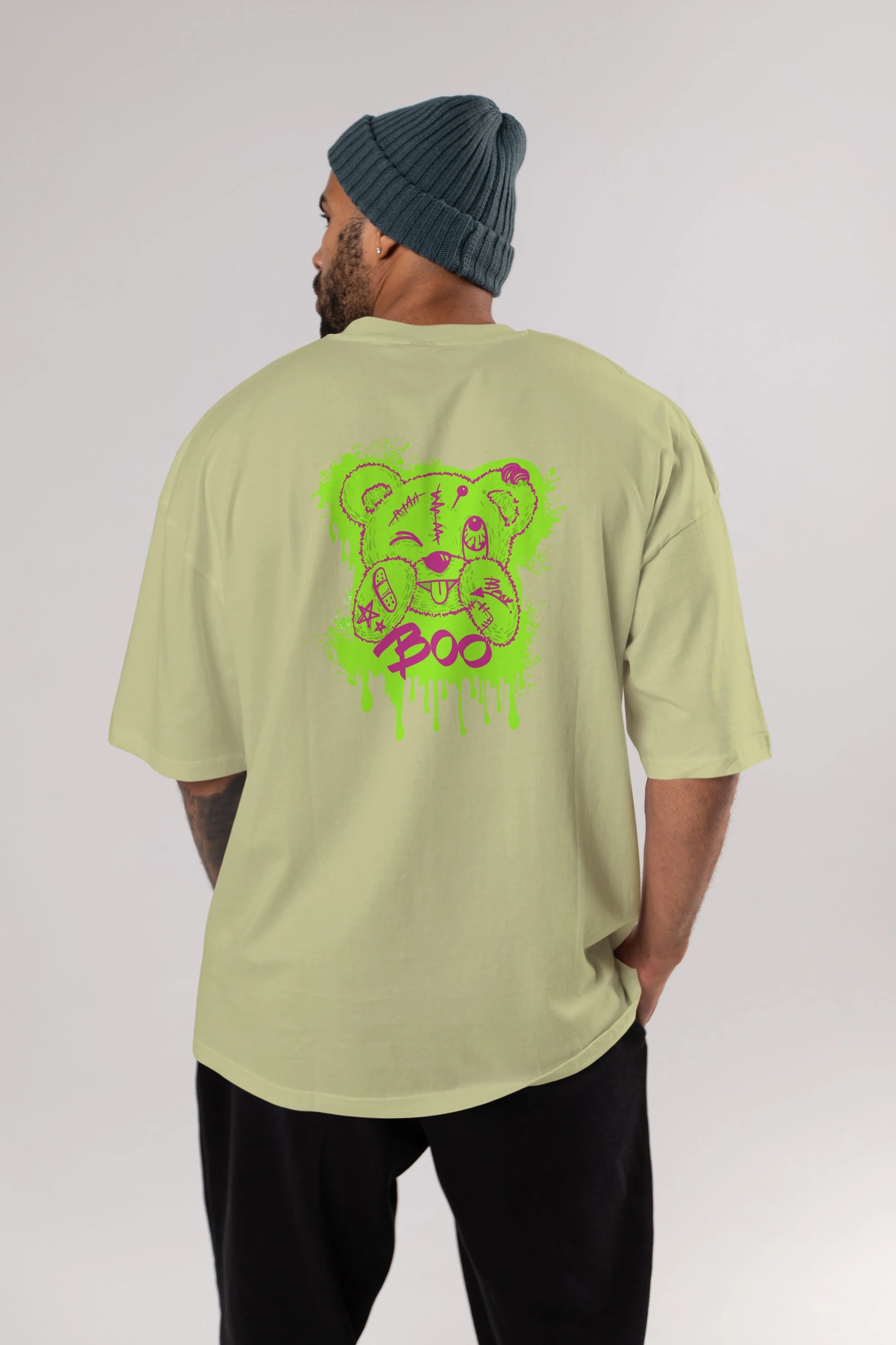 Boo  Bear Arka Baskılı Oversize t-shirt Erkek Kadın Unisex