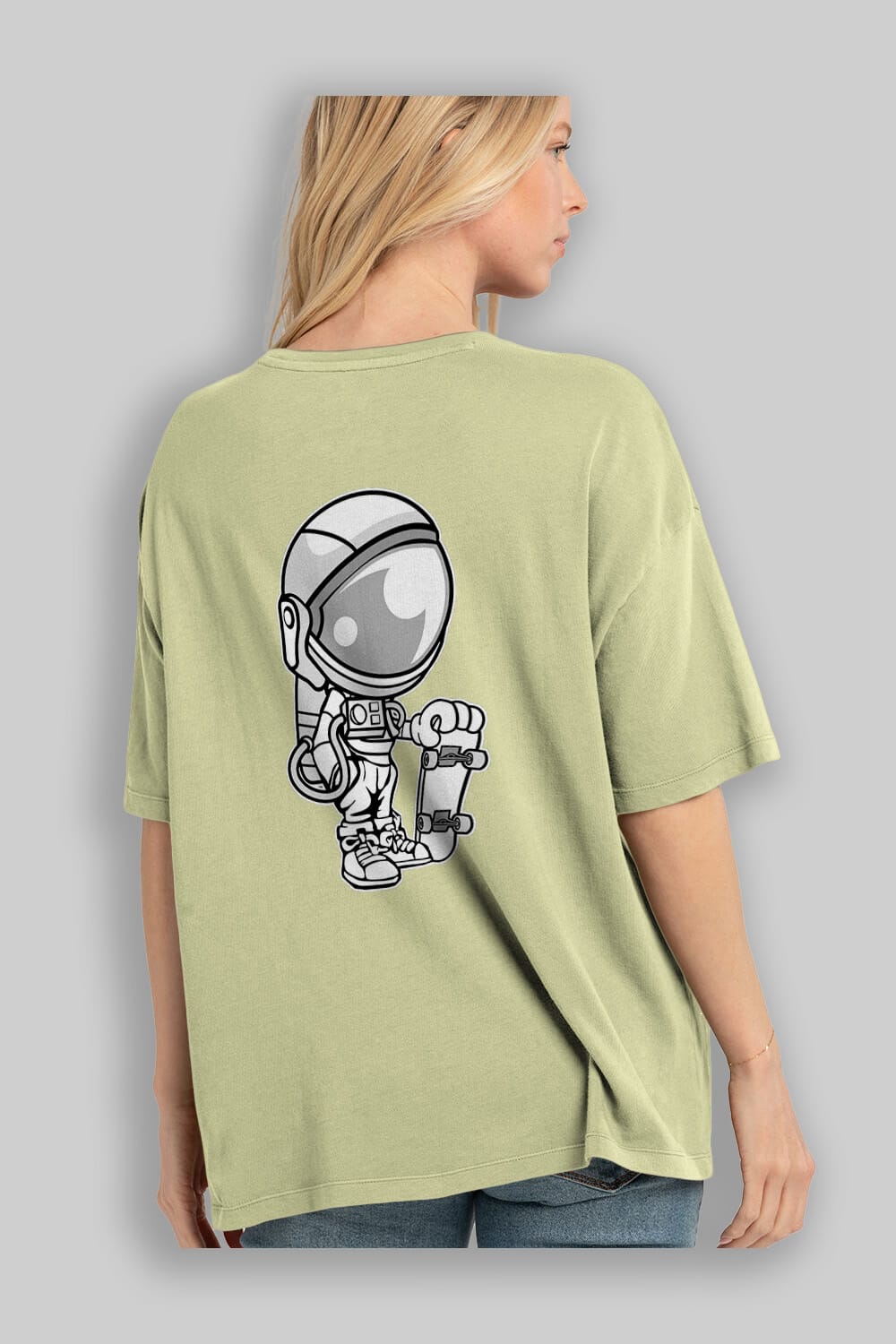 Astronaut Skaterboy Arka Baskılı Oversize t-shirt Erkek Kadın Unisex %100 Pamuk tişort